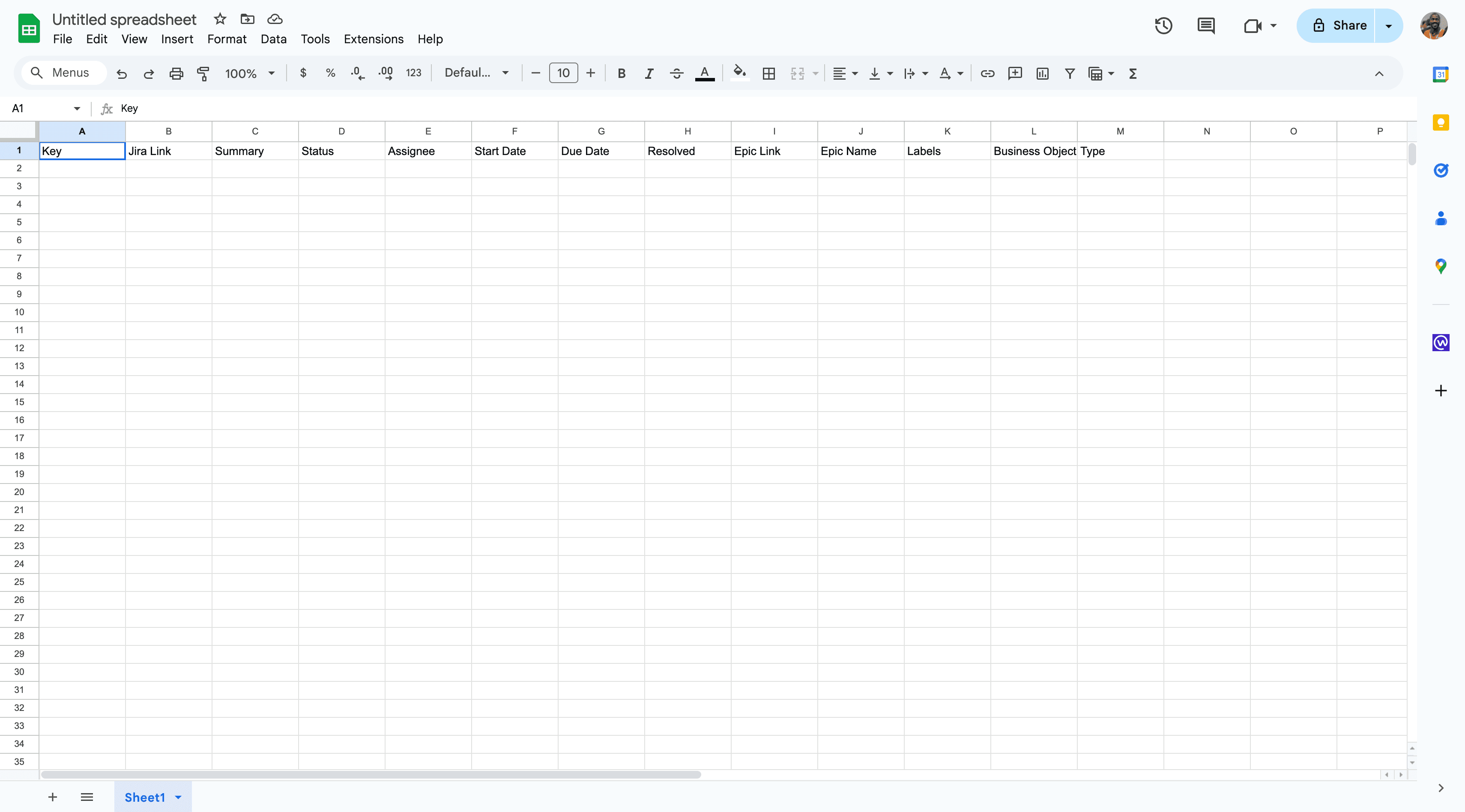 Step #6: Open a "New spreadsheet" and add your headers.You can customize these headers based on the information you need for your timeline.