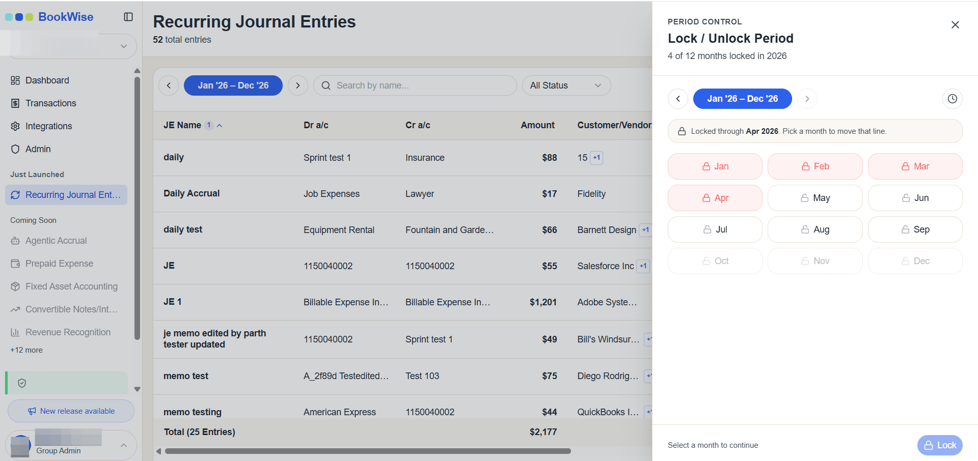 Step #2: Select the month you want to lock from the grid, such as May '26.