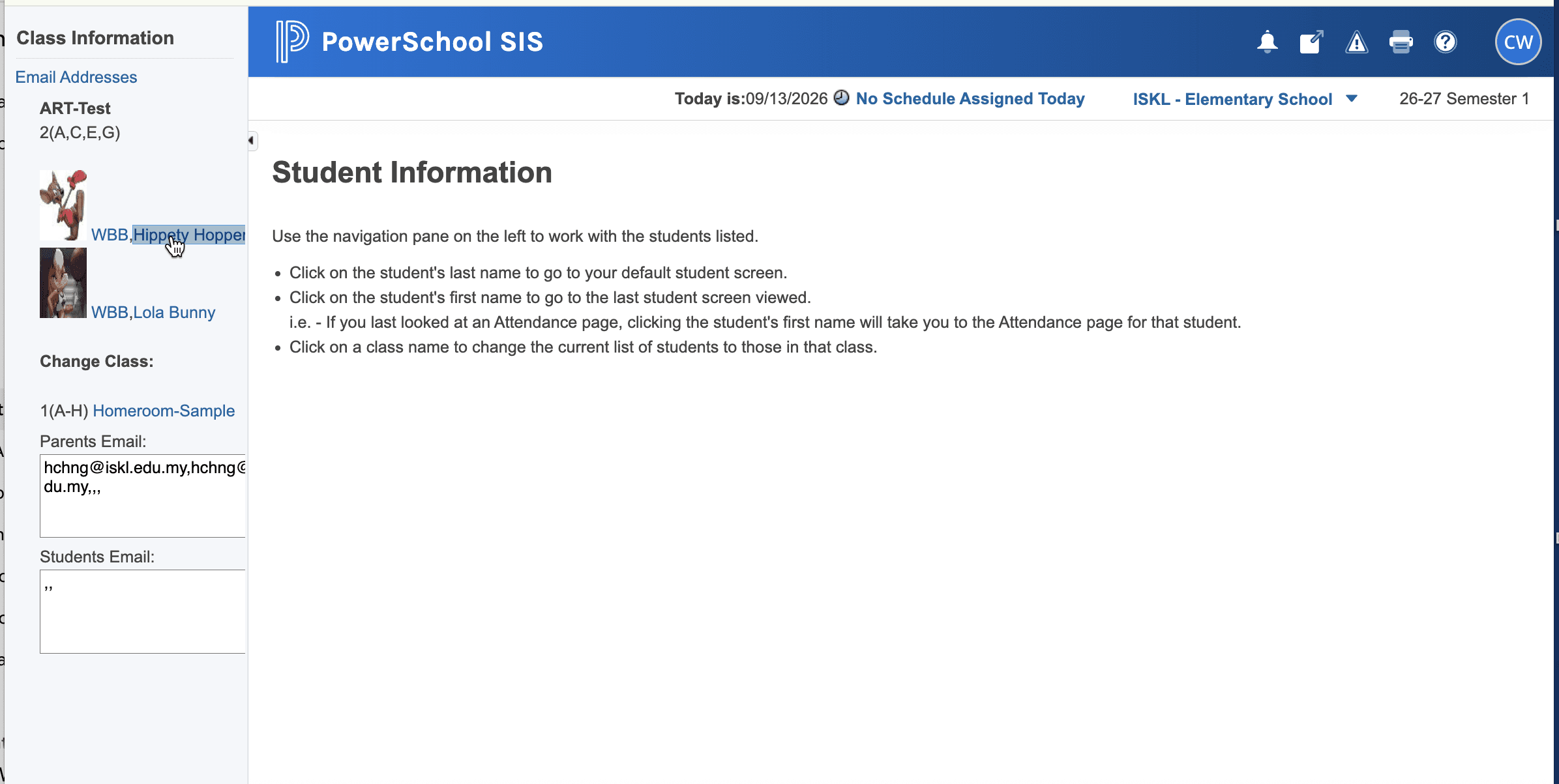 Step #2: Click the student's name in the left sidebar roster.