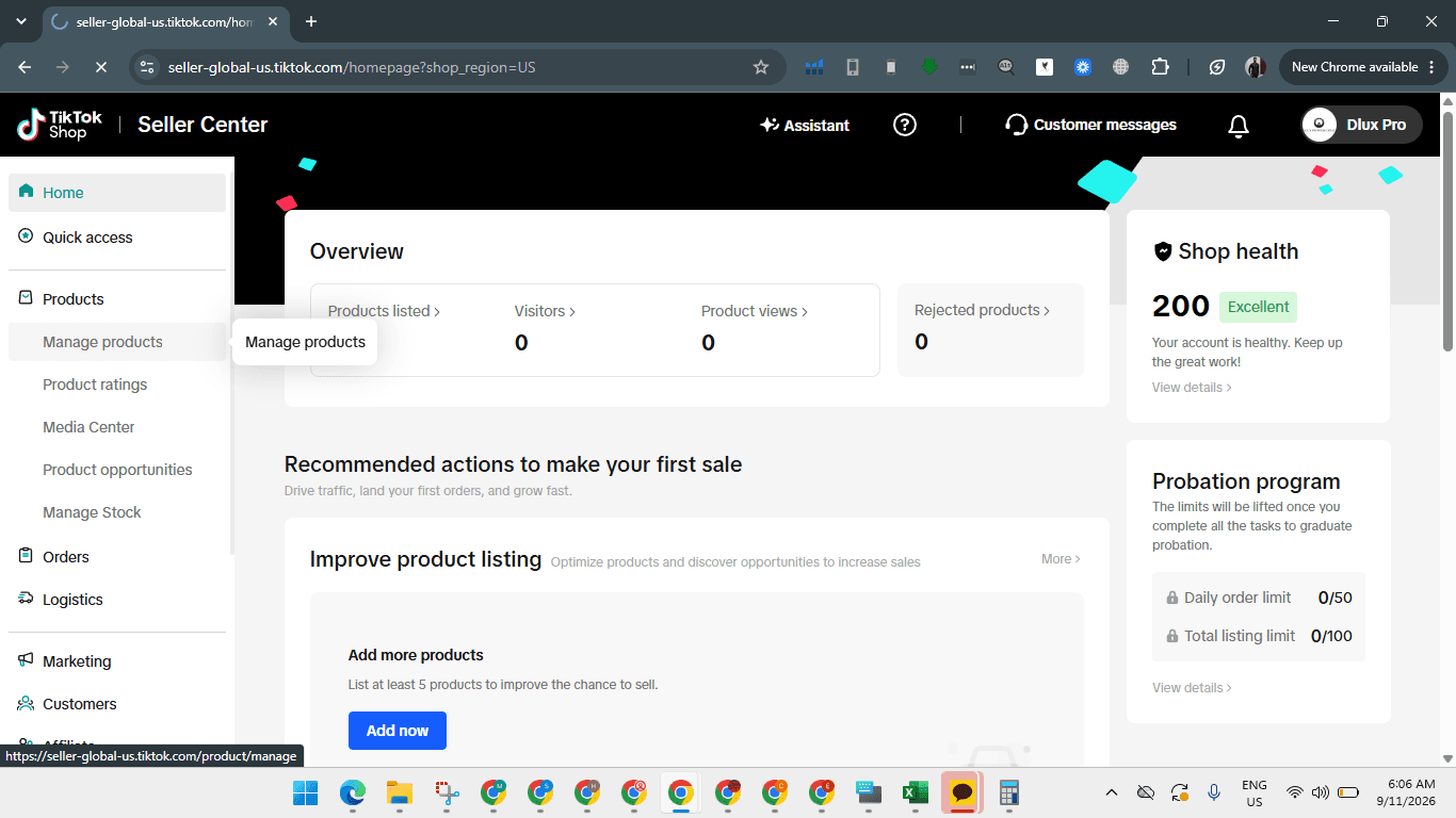 Step #2: Or you can click Manage products in the left sidebar navigation.