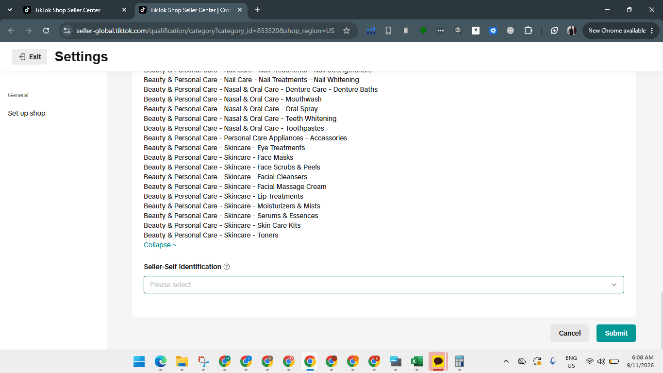 Step #8: Click the Seller-Self Identification dropdown field.
