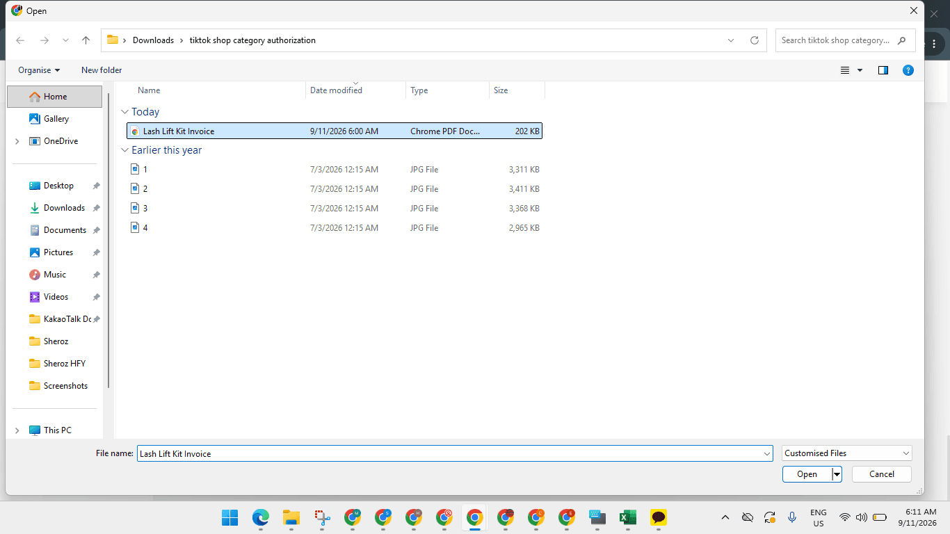 Step #13: Select your invoice document to provide proof of purchase.