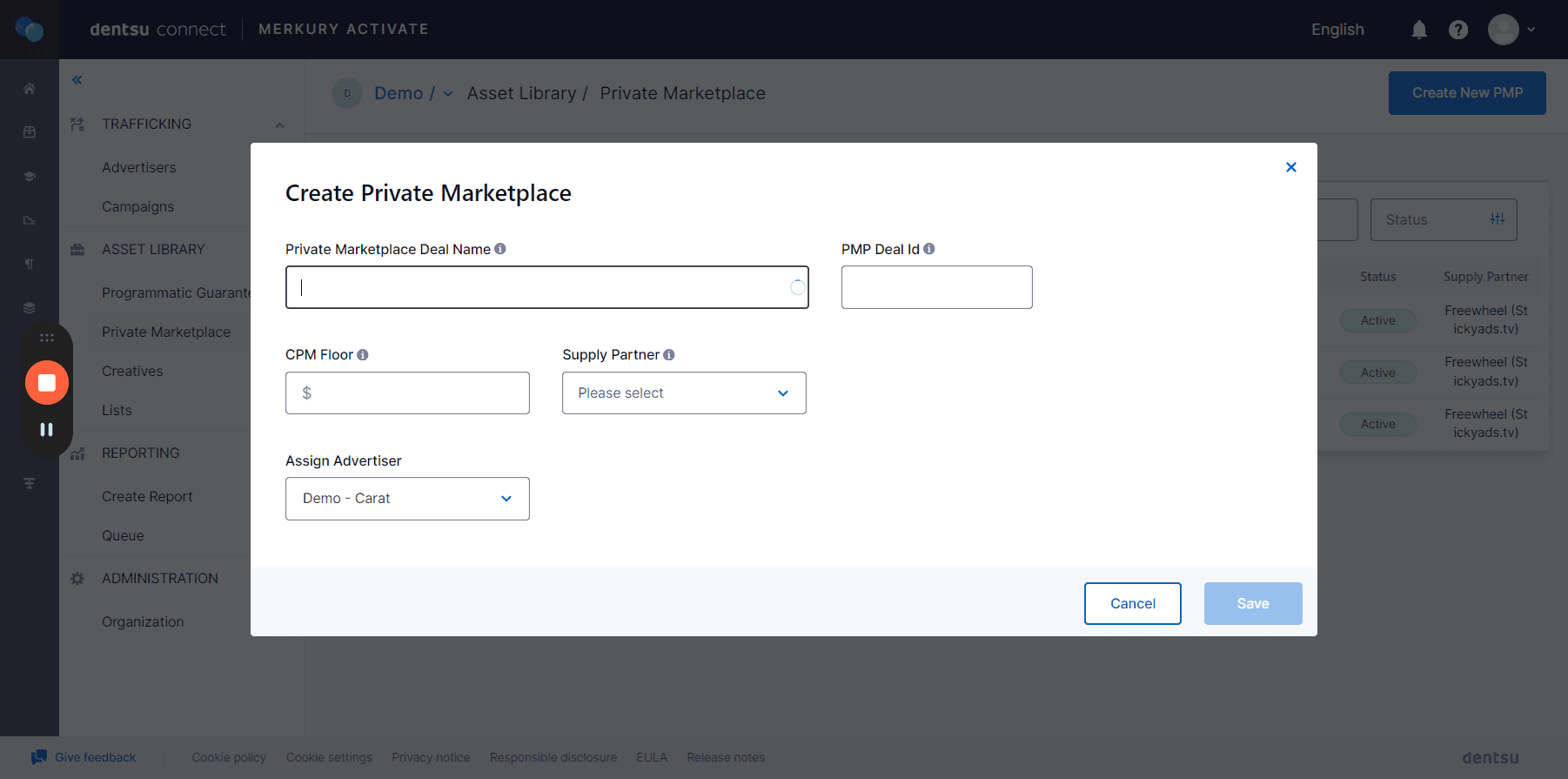 Step #16: Enter the floor price, Supply Partner (Freewheel), and Deal ID.