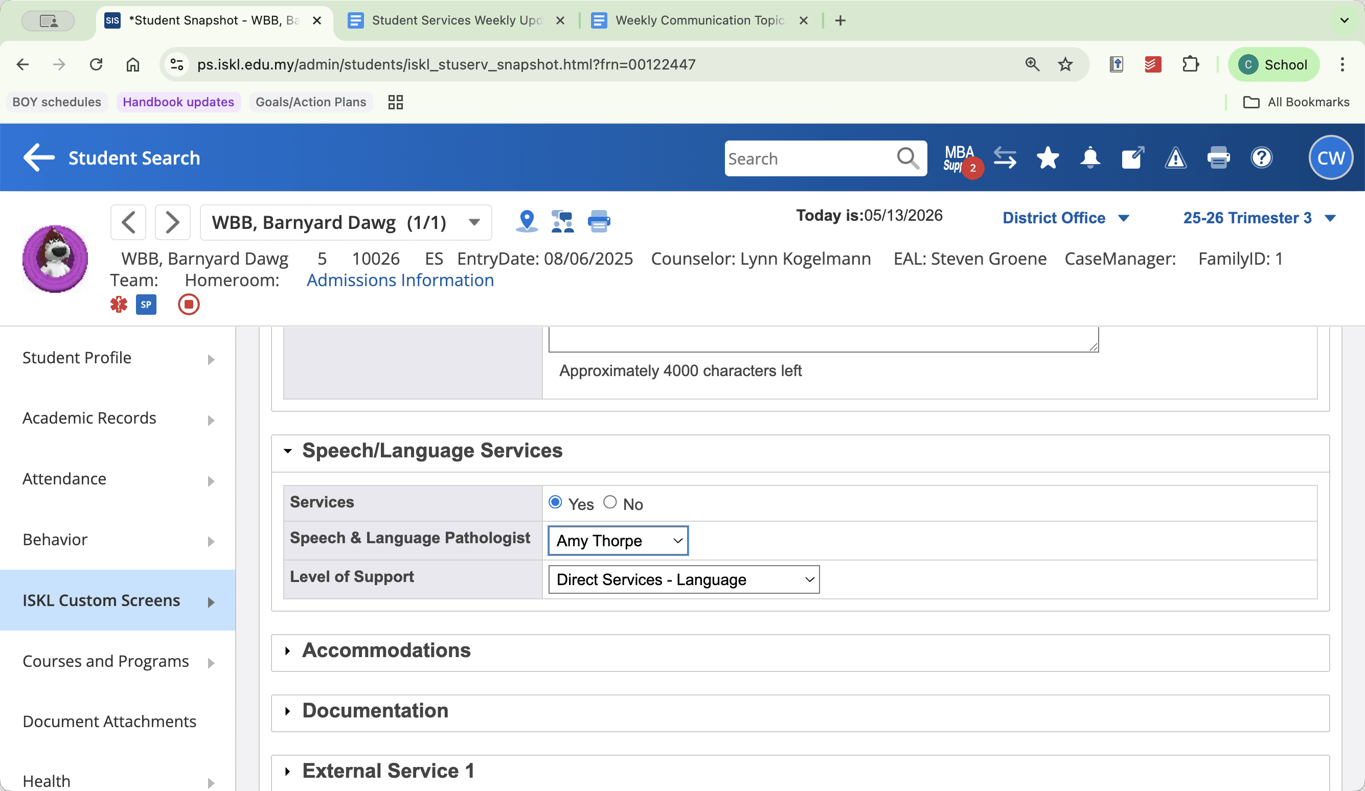 Step #14: Toggle the service to Yes, select the Speech & Language Pathologist, and define the required level of support.