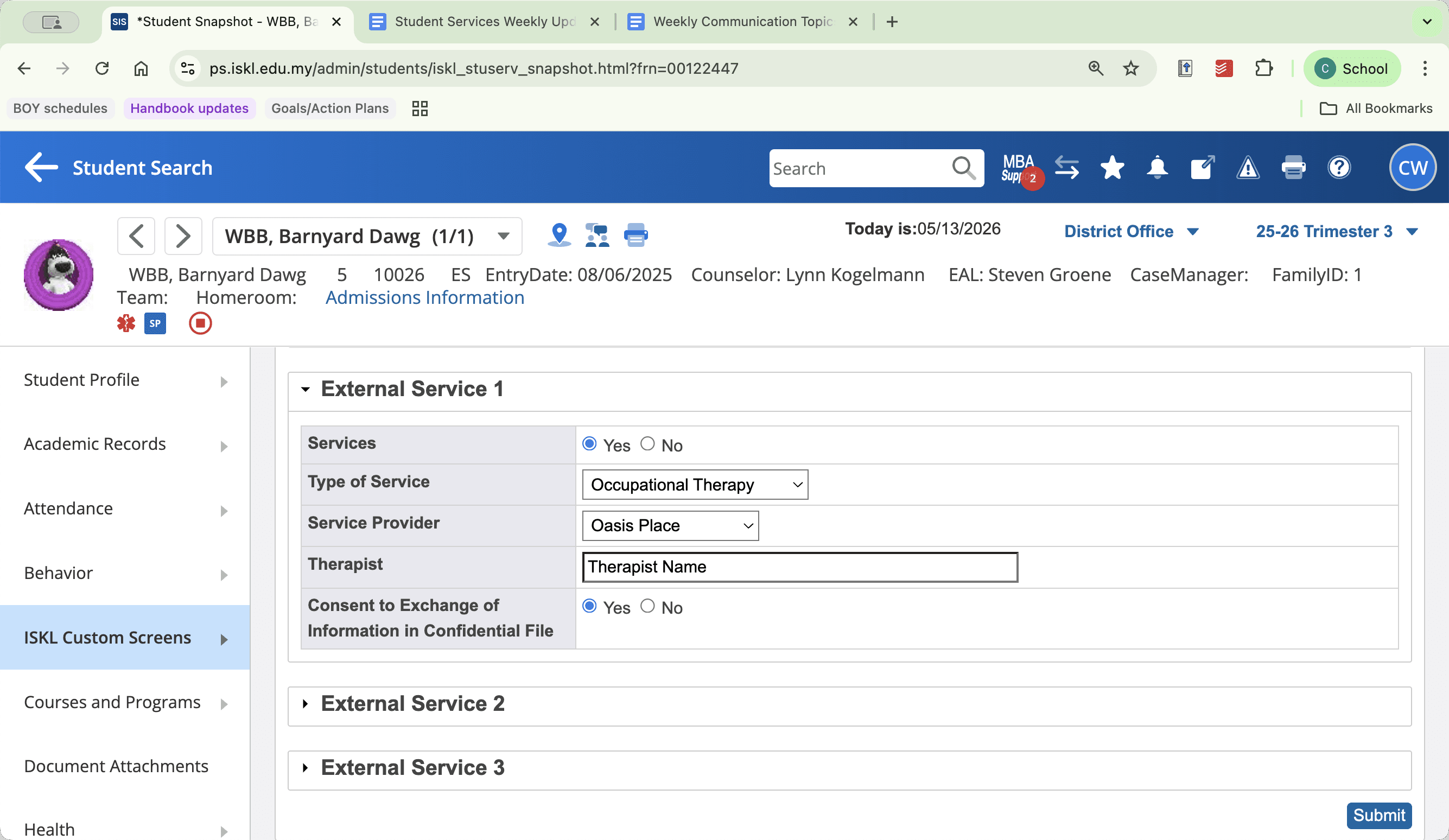 Step #22: Enter the individual therapist's name and indicate whether an exchange for release of information is on file.