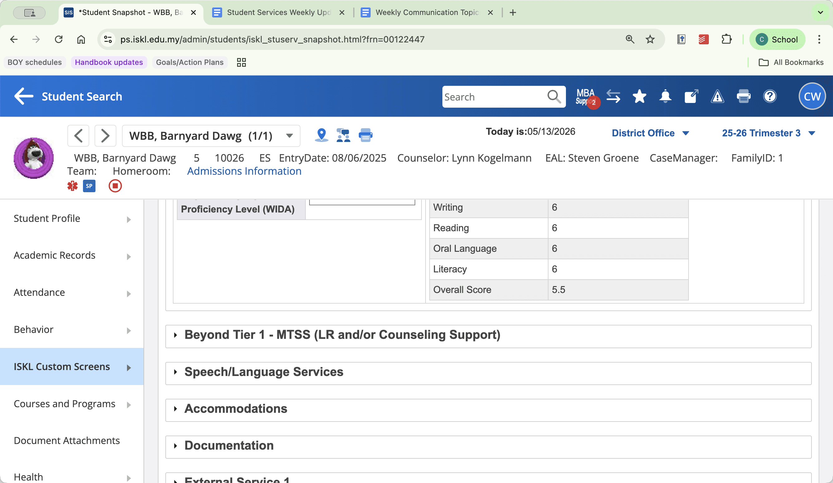 Step #9: Click LR and / or Counseling Support to manage Beyond Tier One services.