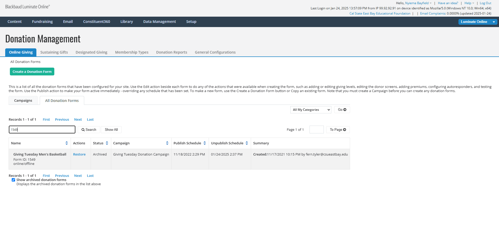 Step #3: Type in the 4-digit Form ID ( ex: 1549) which is stored in Column E of the spreadsheet.
