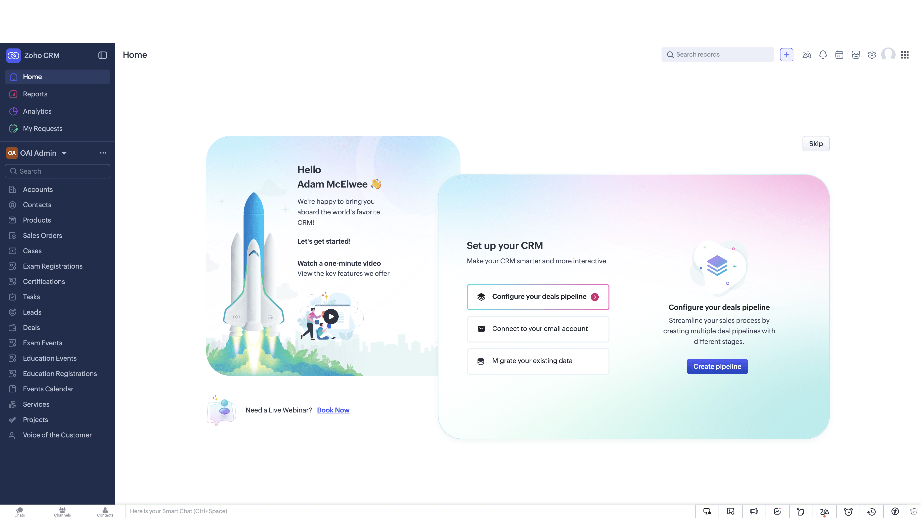 Step #1: Navigate to the Exam Registrations module in Zoho CRM.