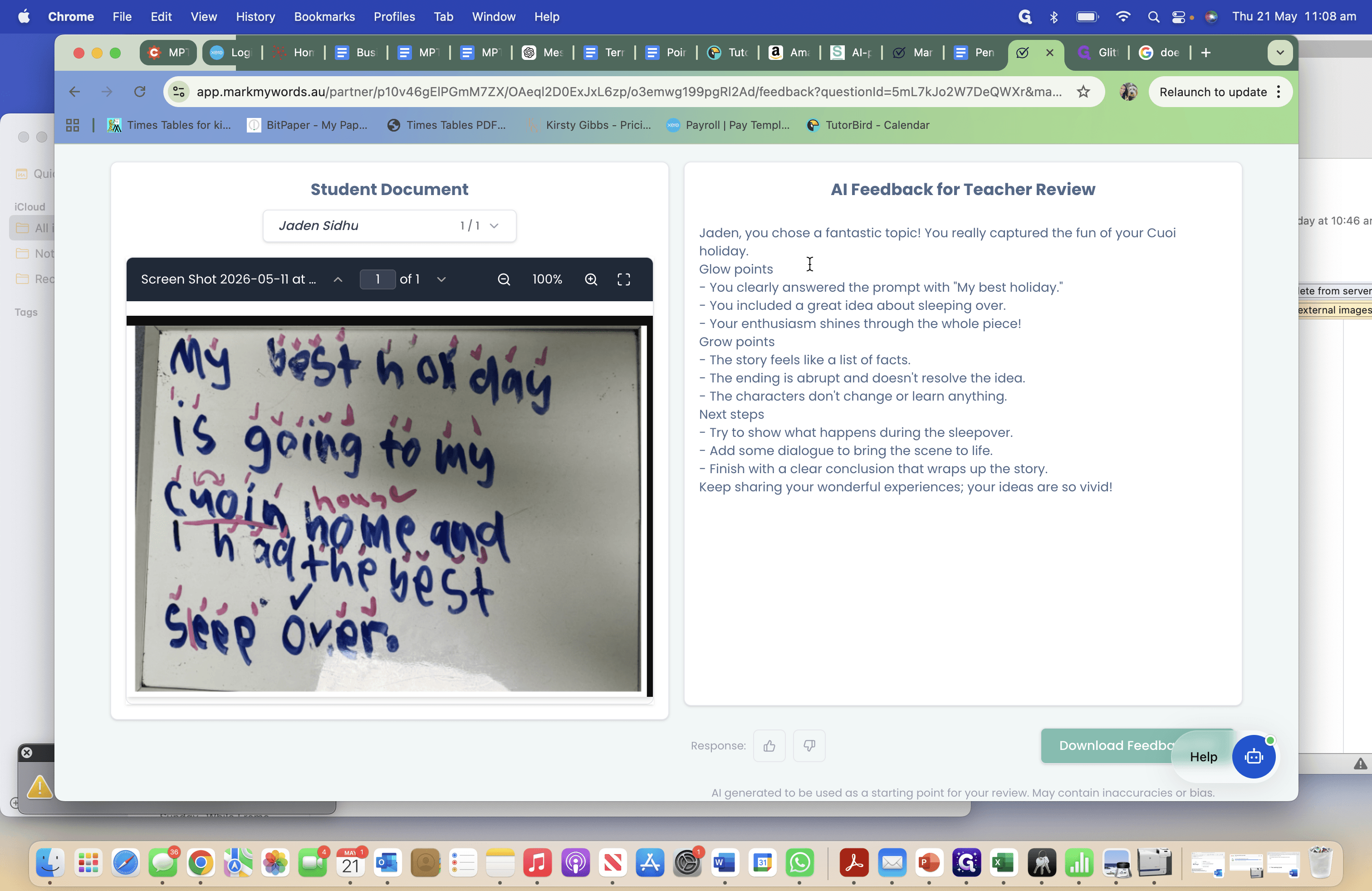 Step #11: Review the generated text. You can edit the Glow points, Grow points, and Next steps directly before downloading it as a PDF.