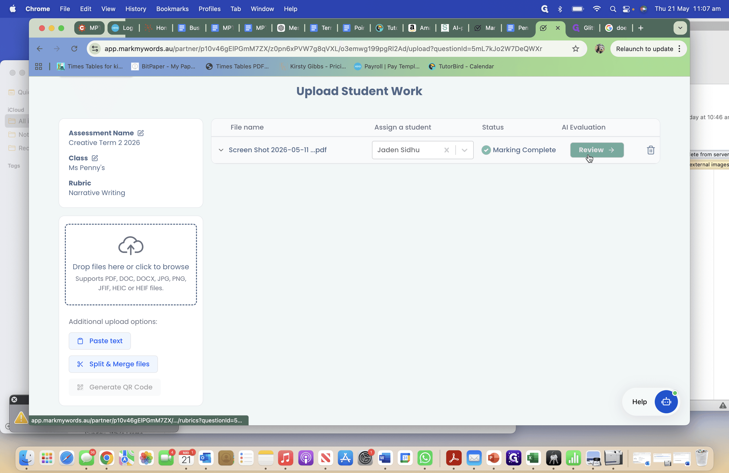 Step #8: Click Review next to the specific piece of student work.