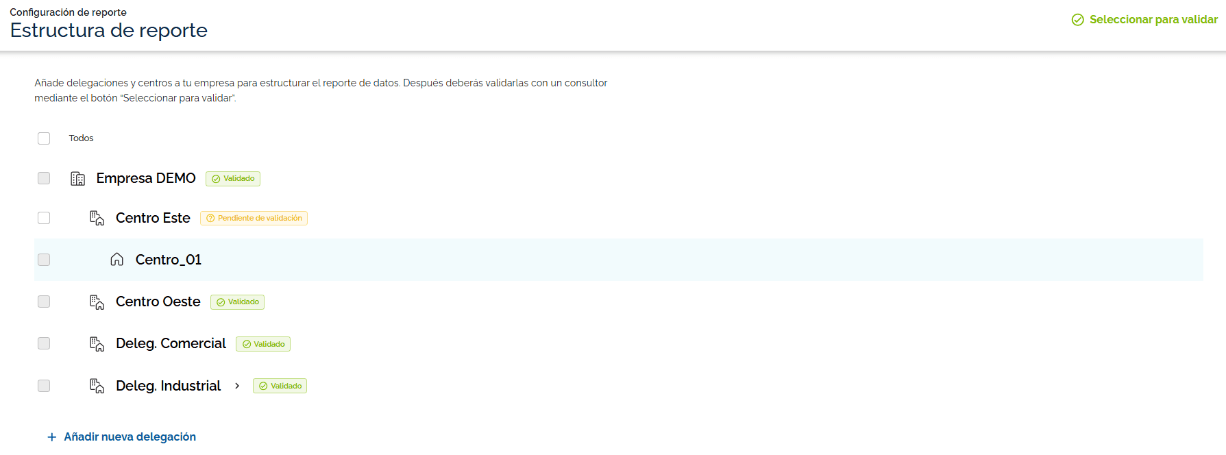 Step #3: Haz clic en "Seleccionar para validar", marca la casilla situada junto al centro que quieras validar.