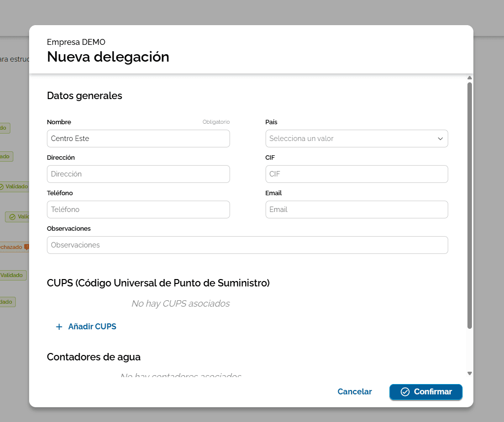 Step #5: Rellena todos los datos necesarios para la nueva delegación y haz clic en "Confirmar".