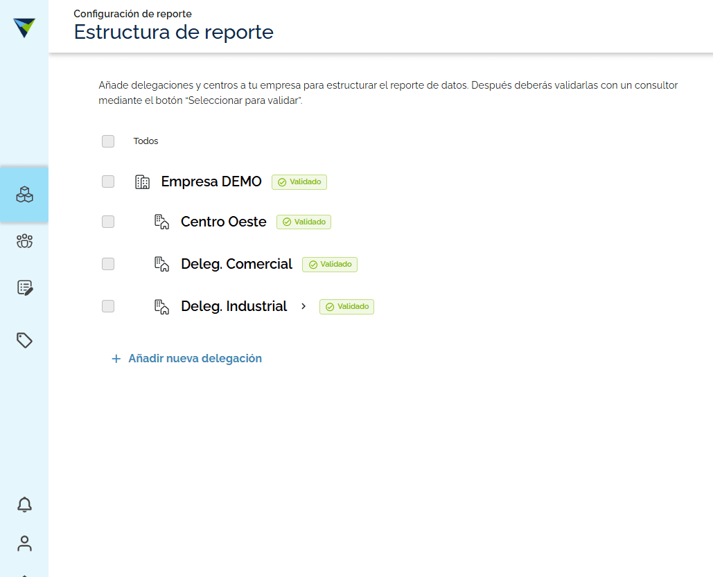 Step #4: Para dar de alta una nueva delegación, pulsa "+Añadir nueva delegación" al final del listado.