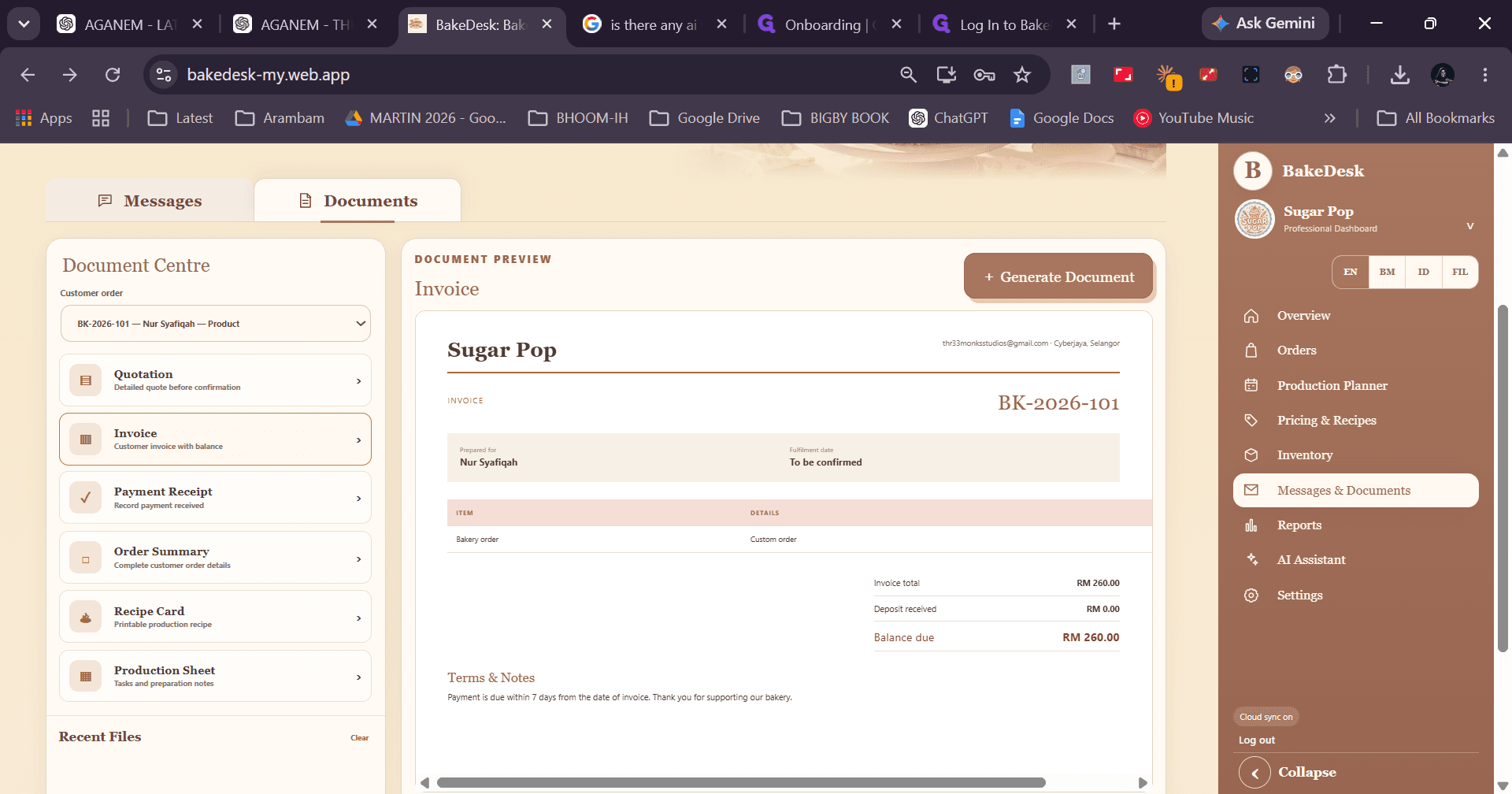Step #22: Click Payment Receipt to generate a receipt for paid orders.