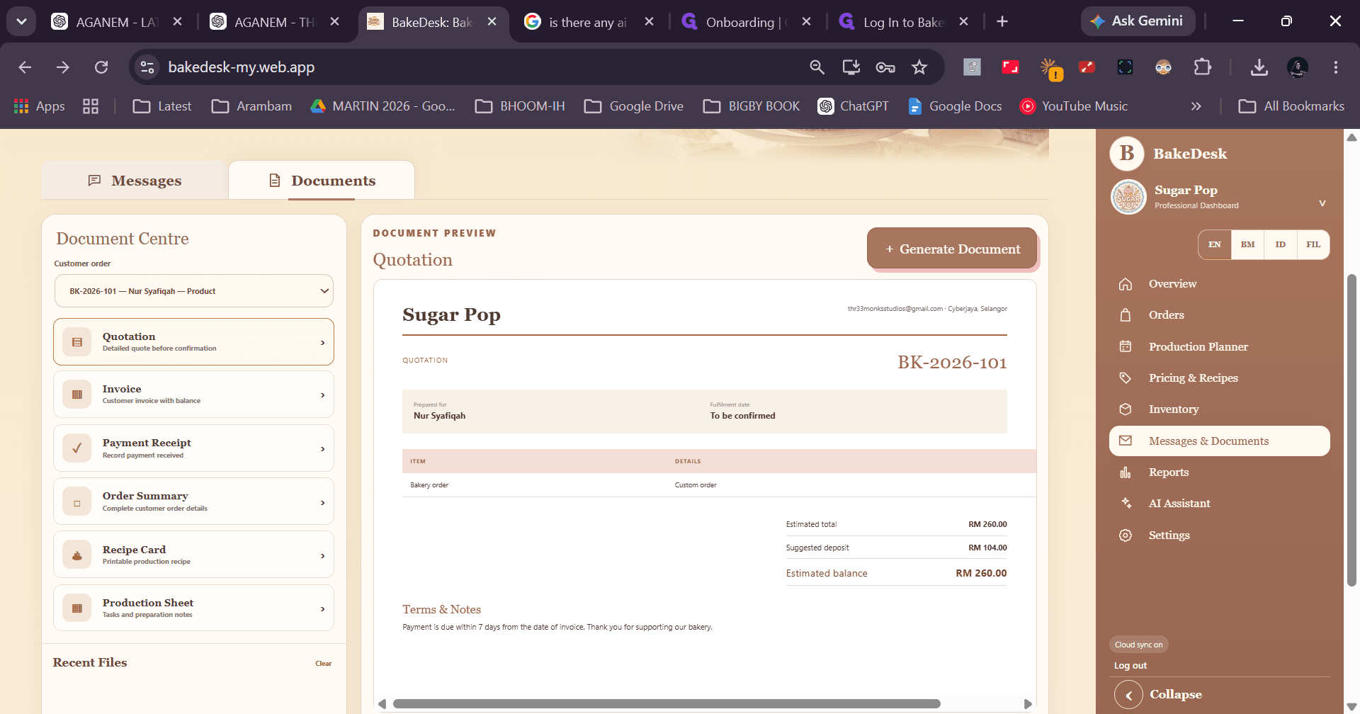 Step #21: Click Invoice under the Document Centre to create a customer invoice.