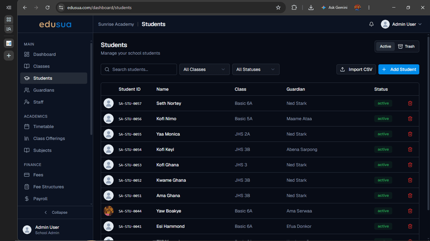 Step #1: Click on + Add Student.
