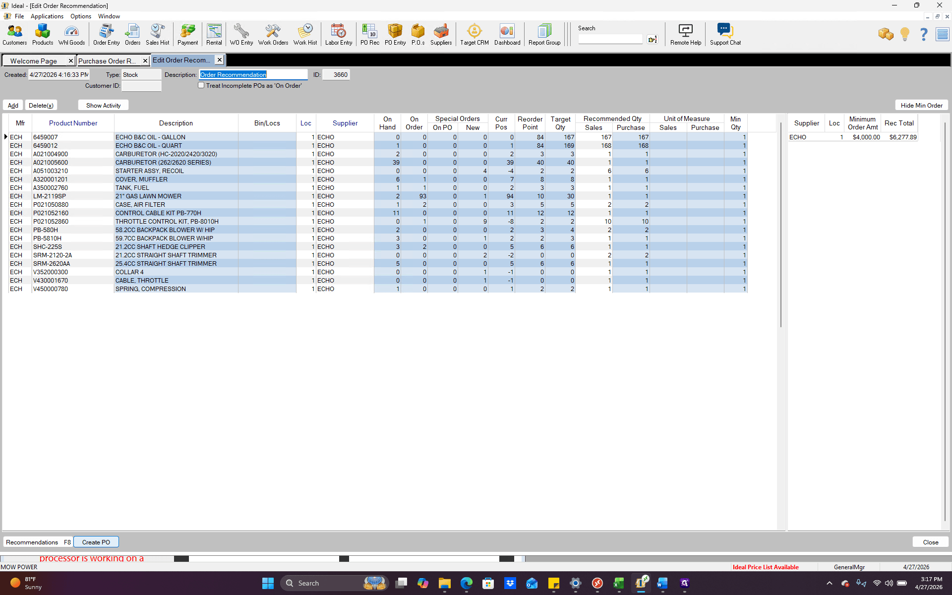 Step #8: When your order quantities are finalized, click Create PO.