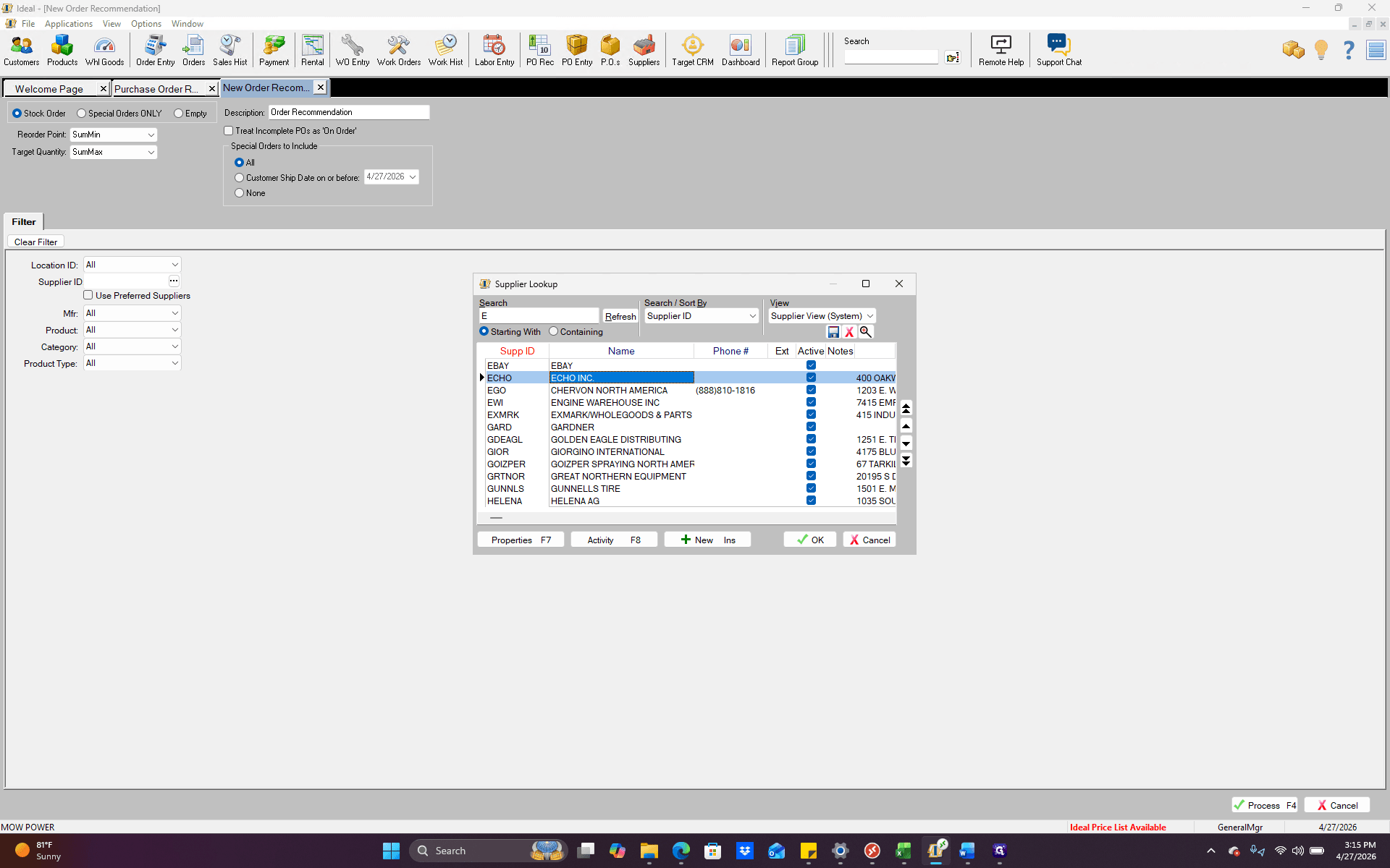 Step #4: Search for your vendor and double-click their name to select them (e.g., ECHO INC.).