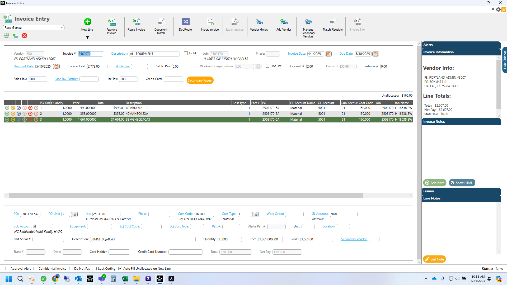 Step #17: Sub account shows Dept 91