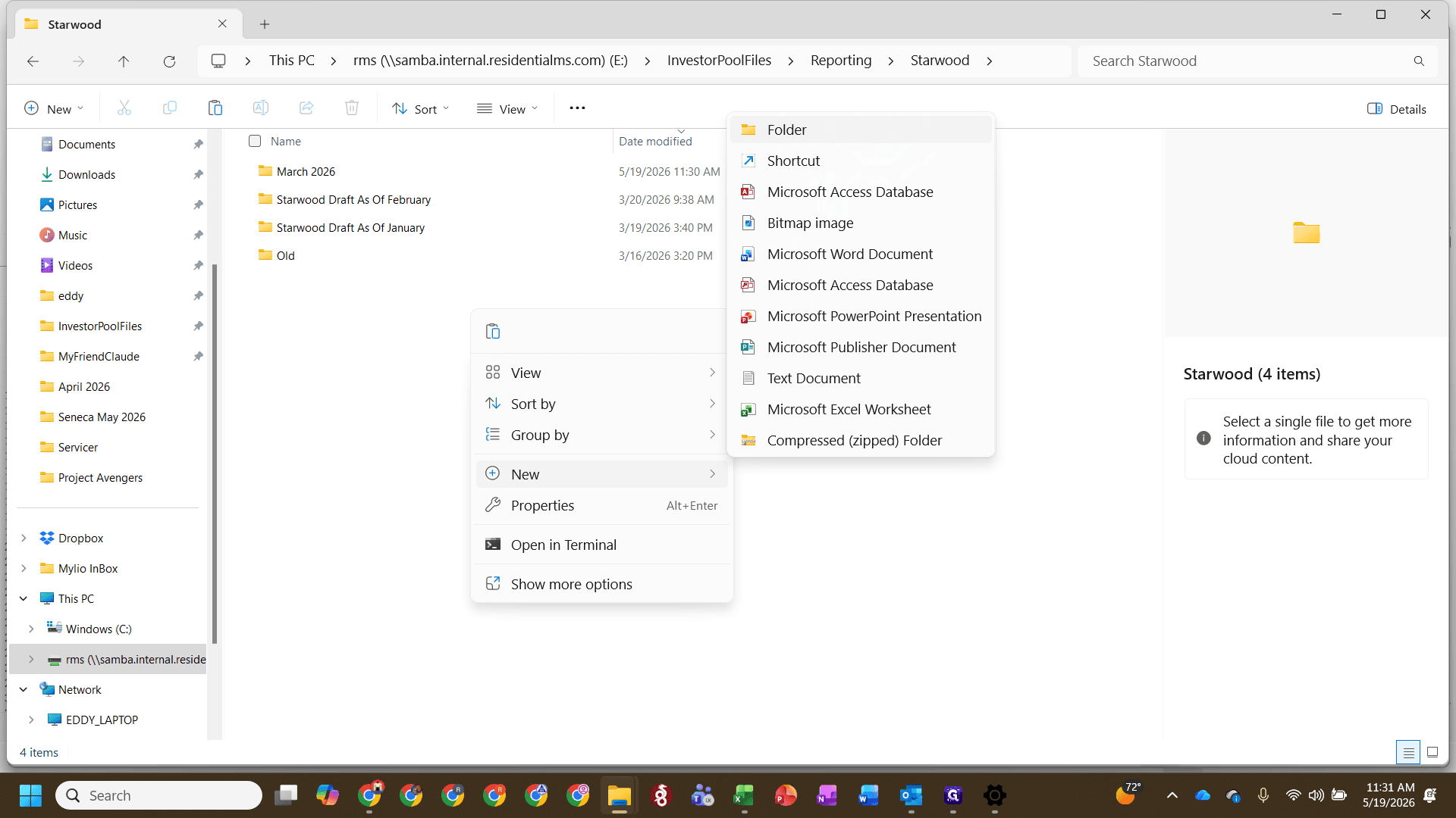 Step #4: Select Folder to create a new directory.