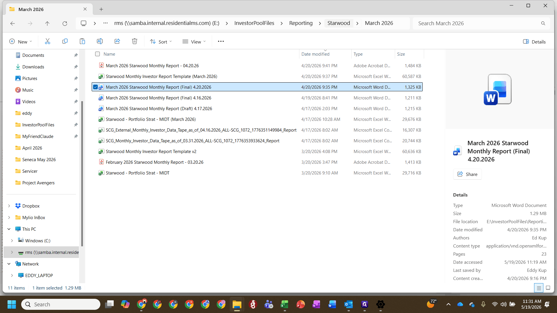 Step #2: Navigate up to the main Starwood reporting folder.