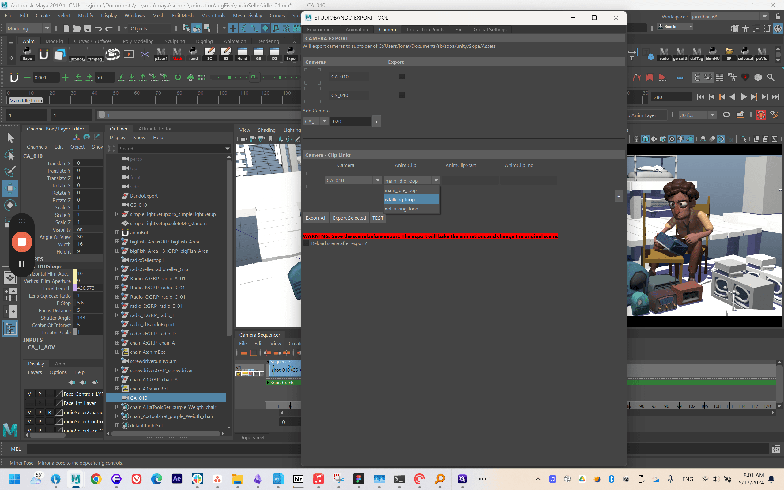 Step #62: Click "isTalking_loop"