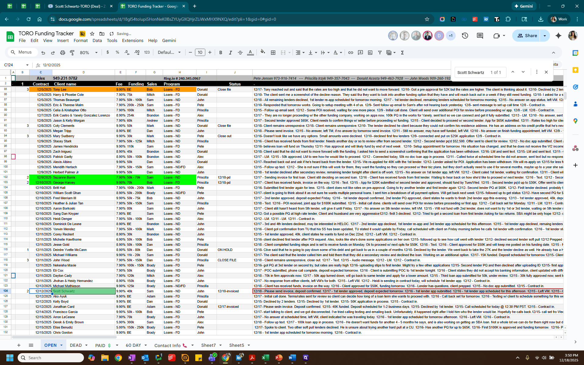 Step #7: Highlight the column C thru H for that Client in green