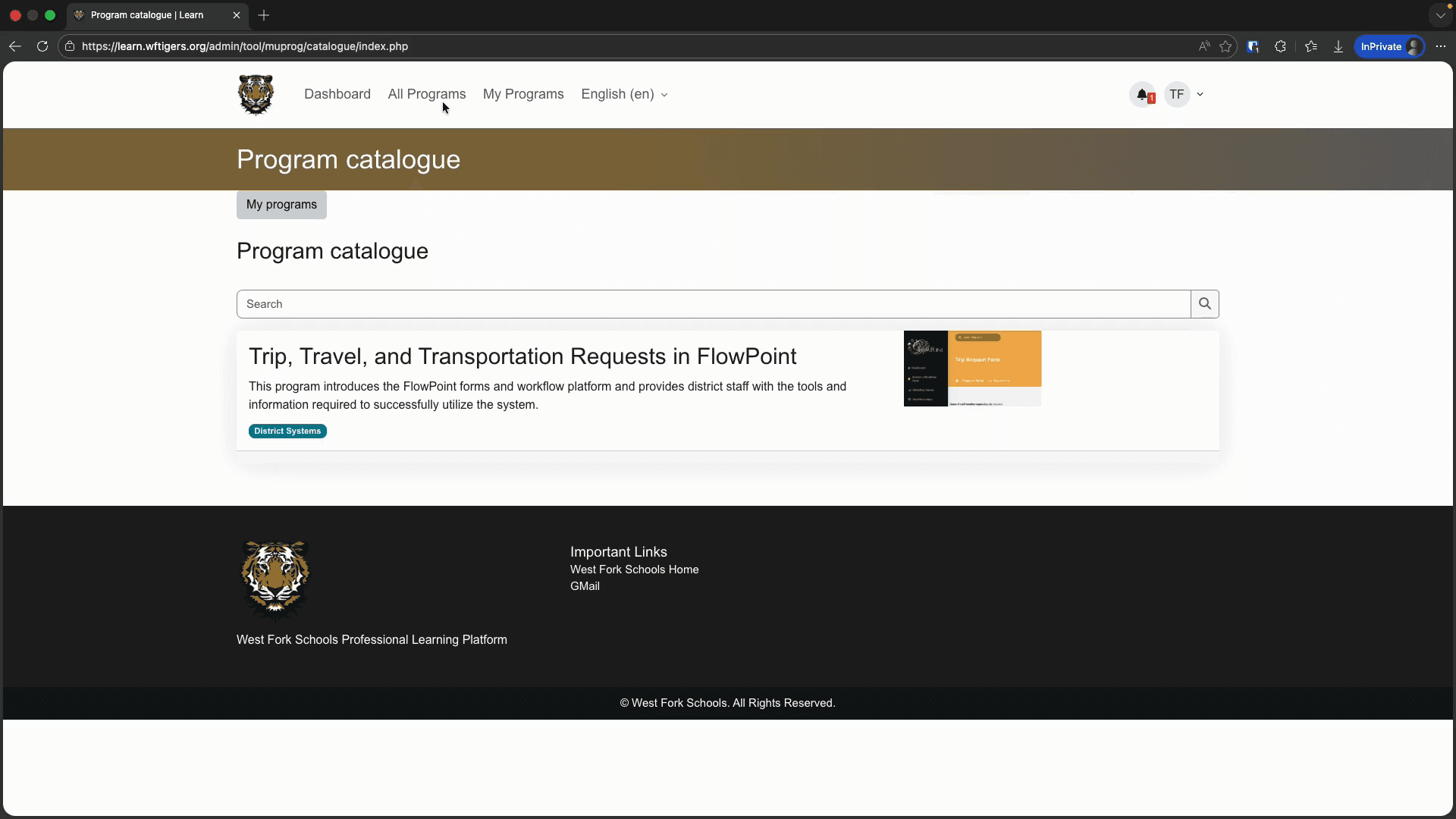 Step #7: Click on the name of the program, 'Trip, Travel, and Transportation Requests in FlowPoint'.