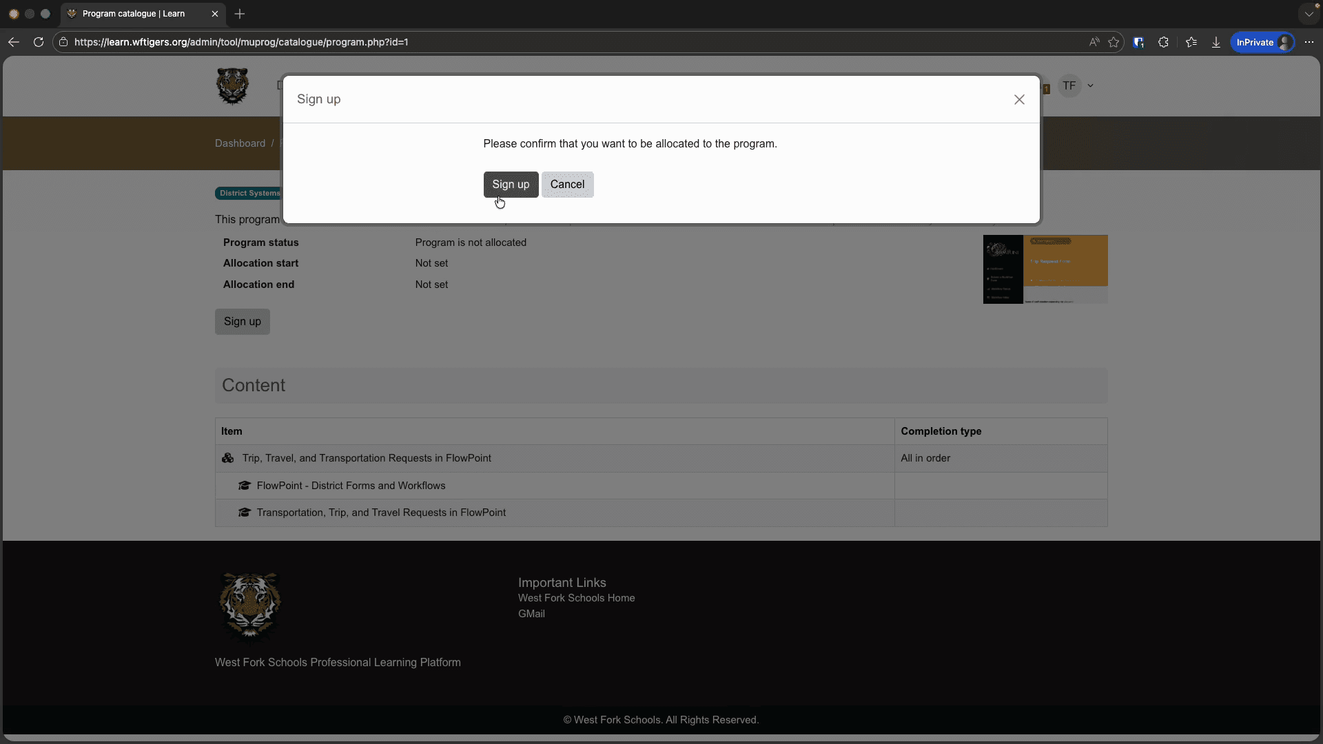 Step #9: Click the Sign up button in the confirmation pop-up.