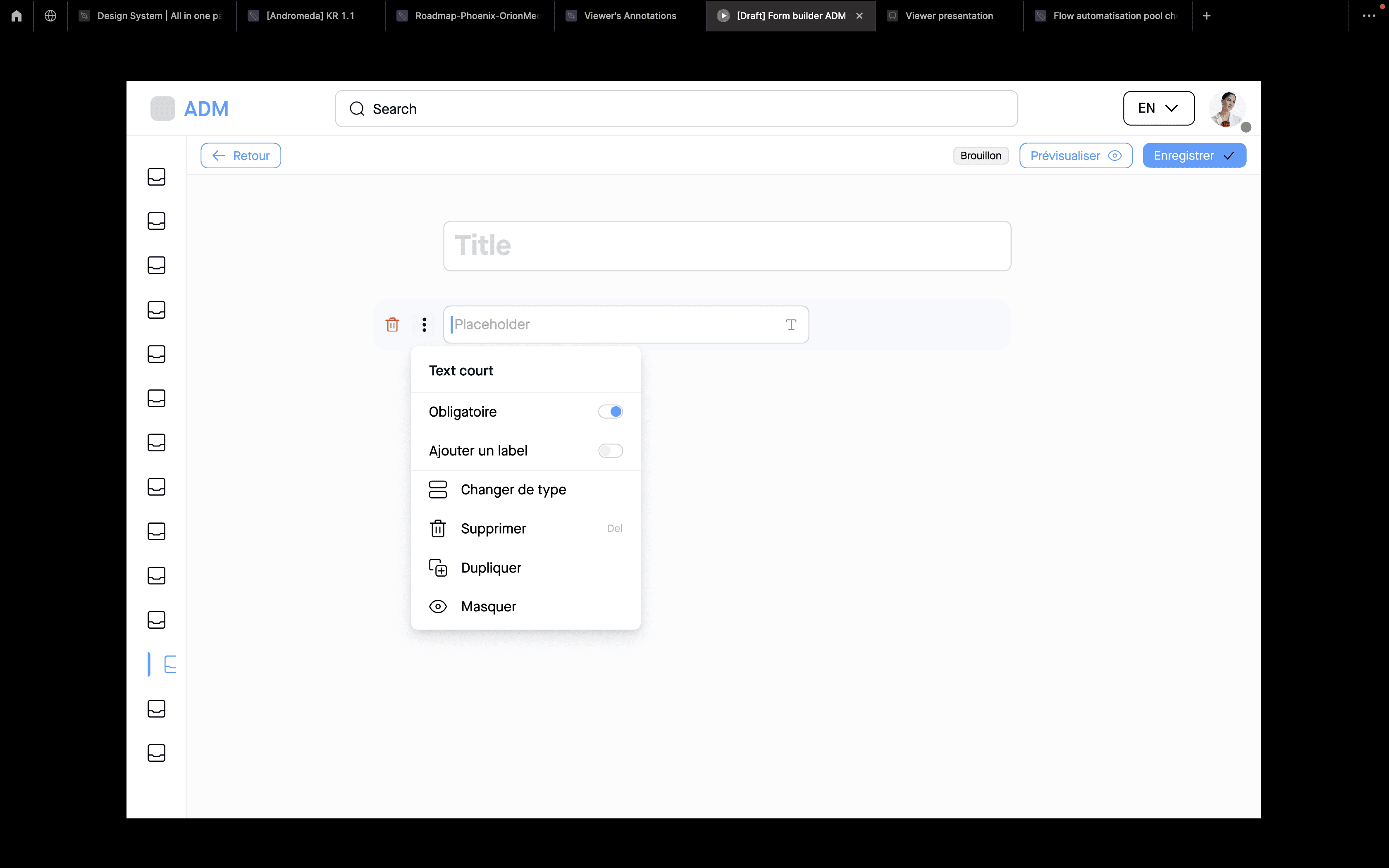 Step #10: Au click sur ce bouton de pramètrage, un menu laisse alors apparaitre tous les éléments de configuration du composant. Pour l'exemple nous sélectionnerons l'option "ajouter un label".