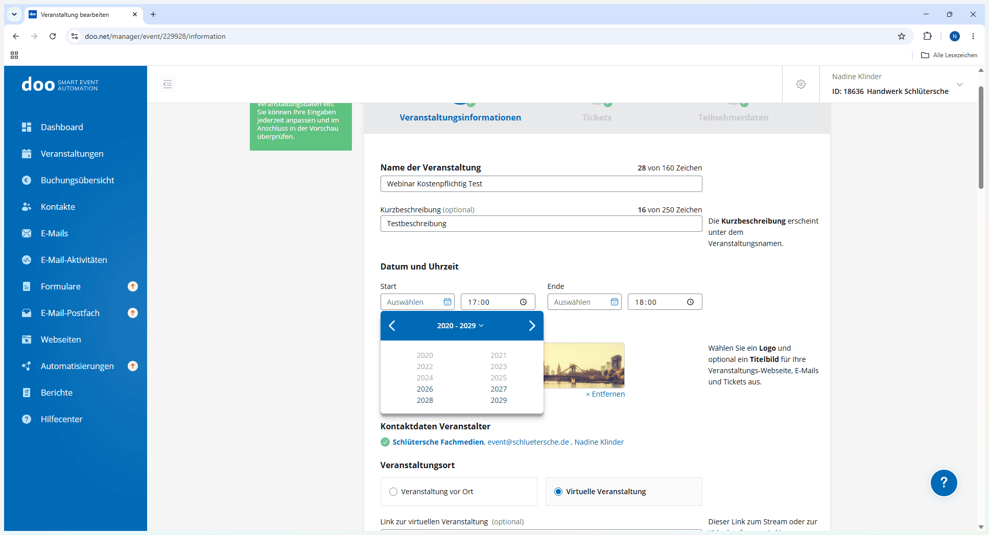 Step #5: Klicke auf das Datumsfeld und wähle das Start- und Enddatum für dein Webinar aus dem Kalender aus.