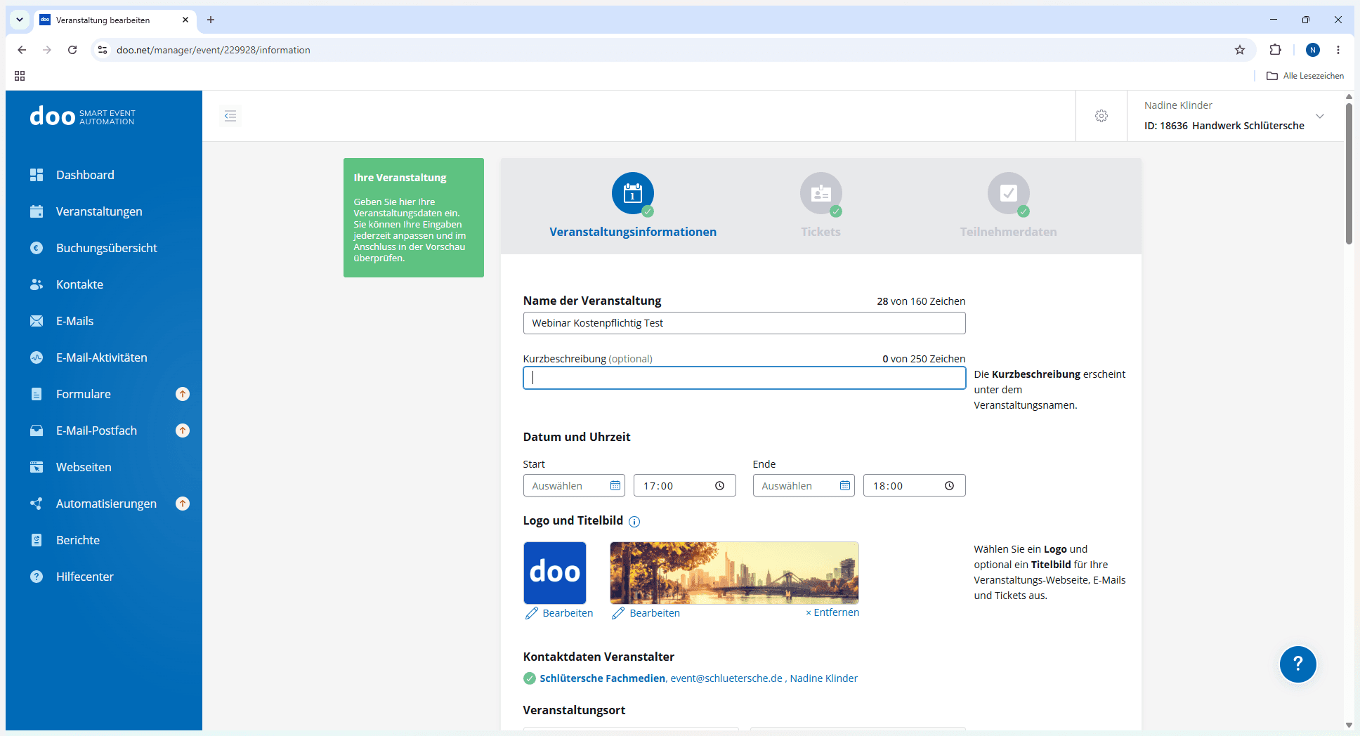 Step #3: Gib den Namen des Webinars sowie eine kurze Beschreibung ein.