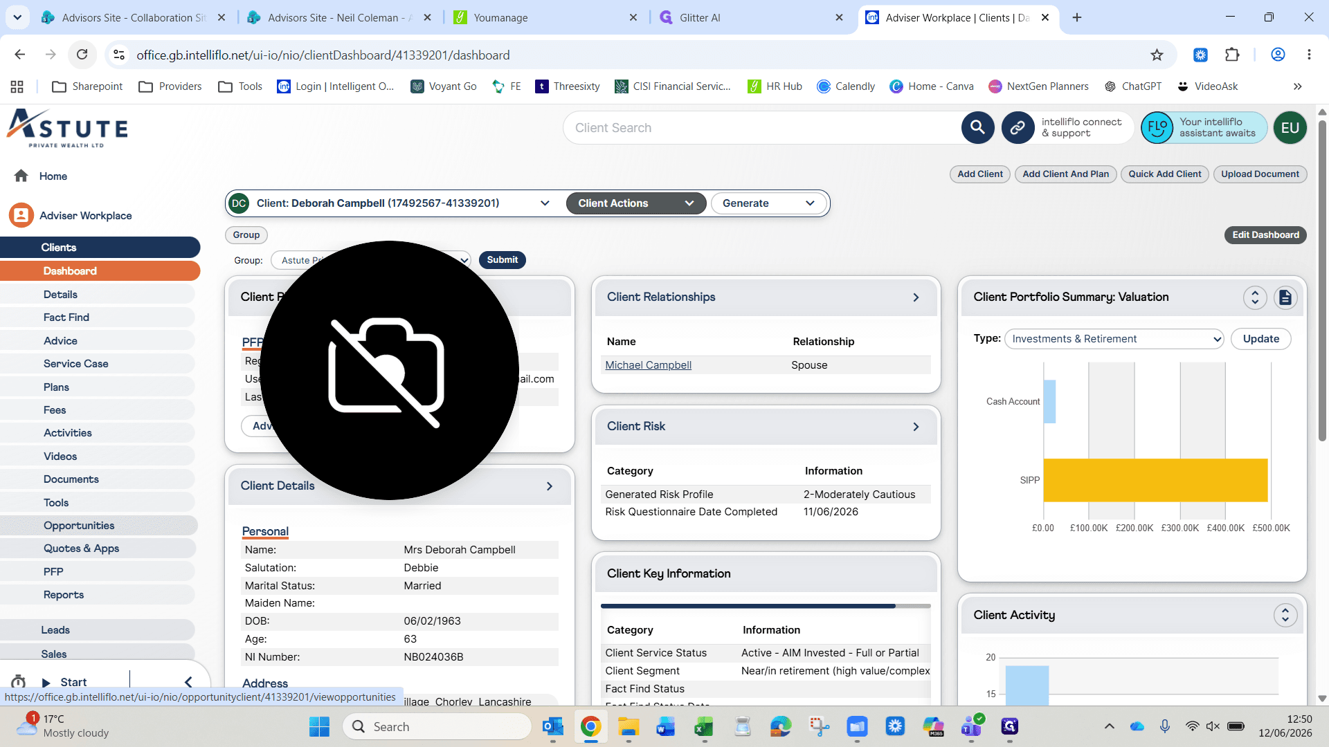 Step #14: Click Opportunities on the left menu of the client profile.