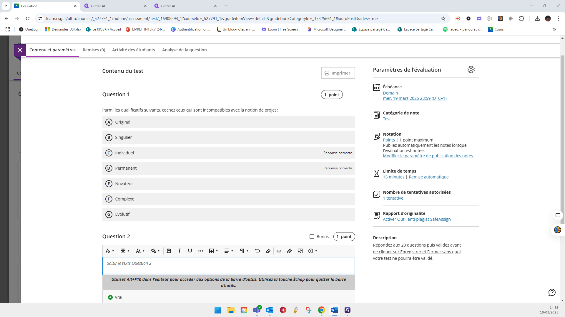 Step #44: Click on "texte Question 2"