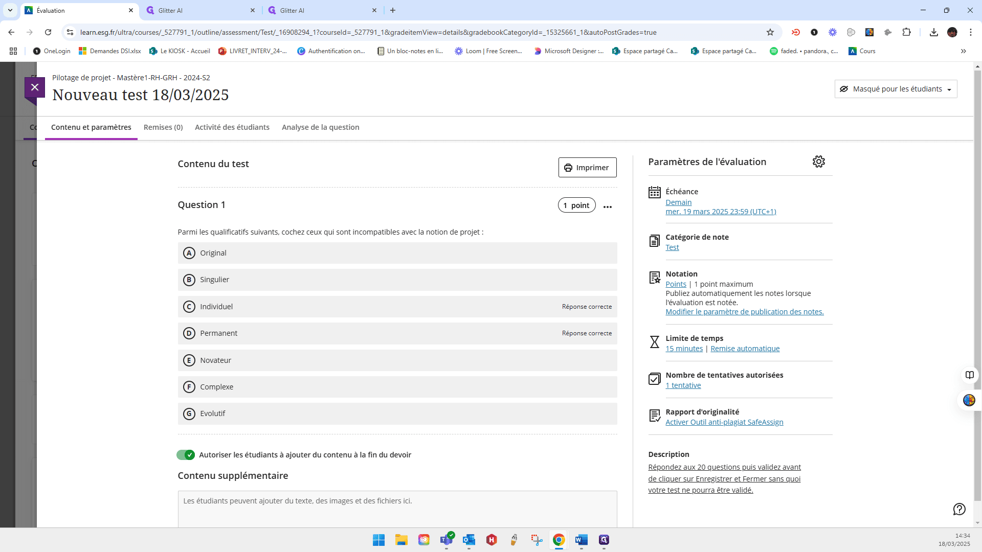 Step #29: Click on "Masqué pour les étudiants ▼"
