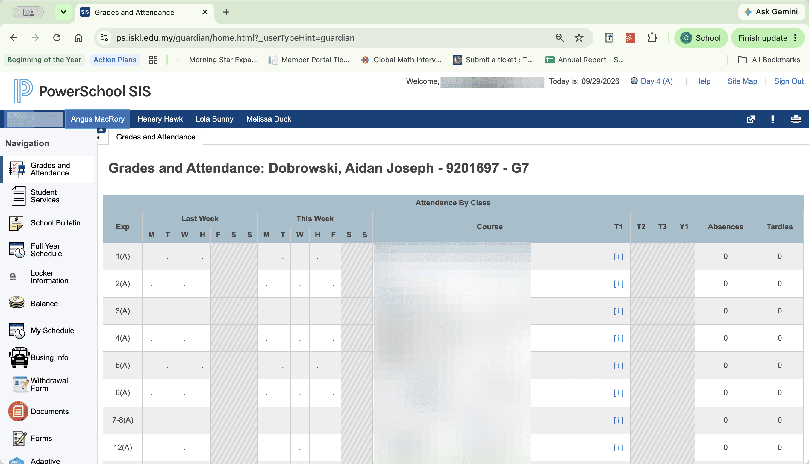 Step #2: Select your student's name tab from the top row.