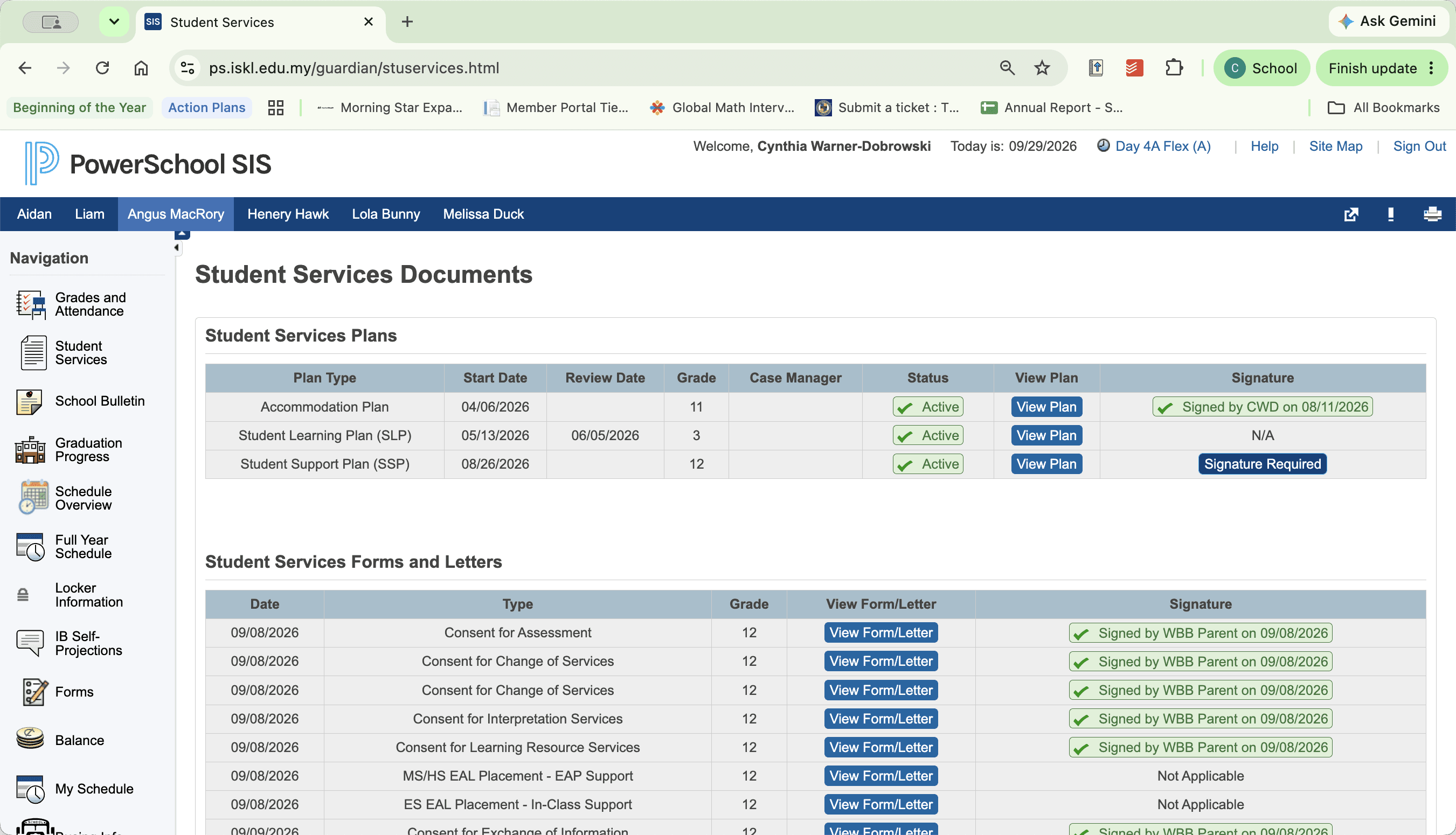 Step #2: Click Signature Required in the Student Services table.