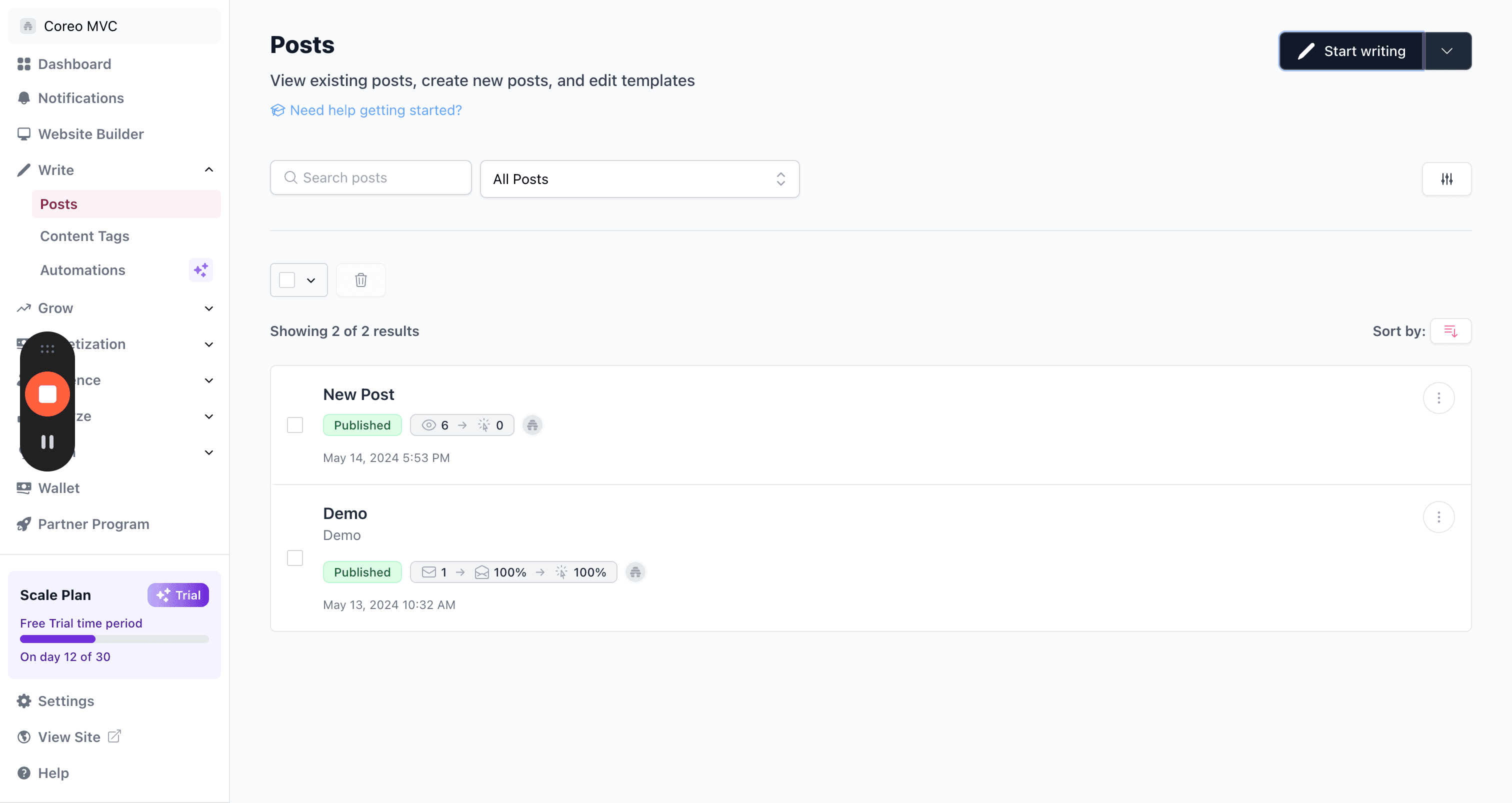 Step #2: Click "Start writing"