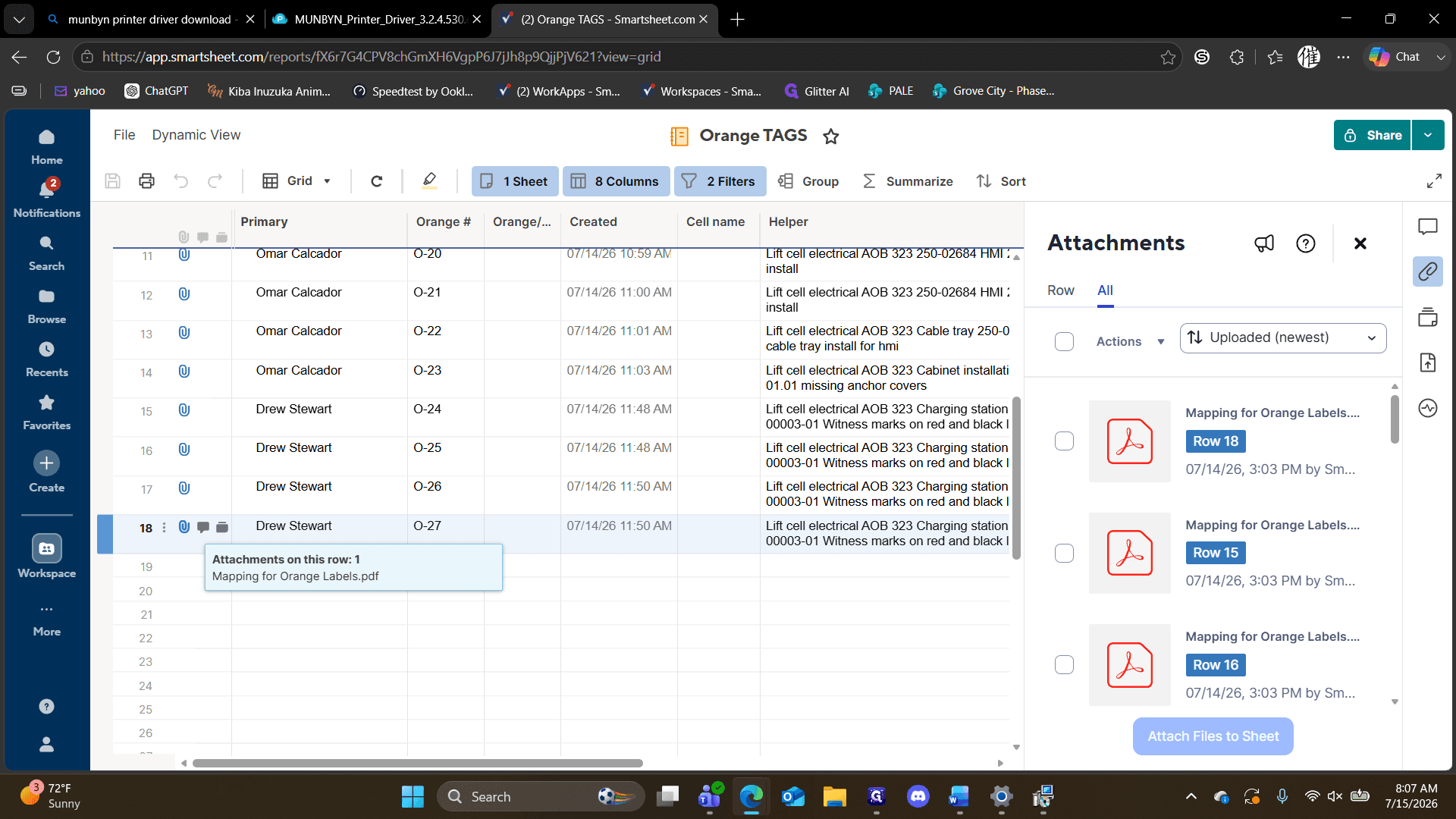 Step #11: Click the attachment icon on a row containing mapped data.