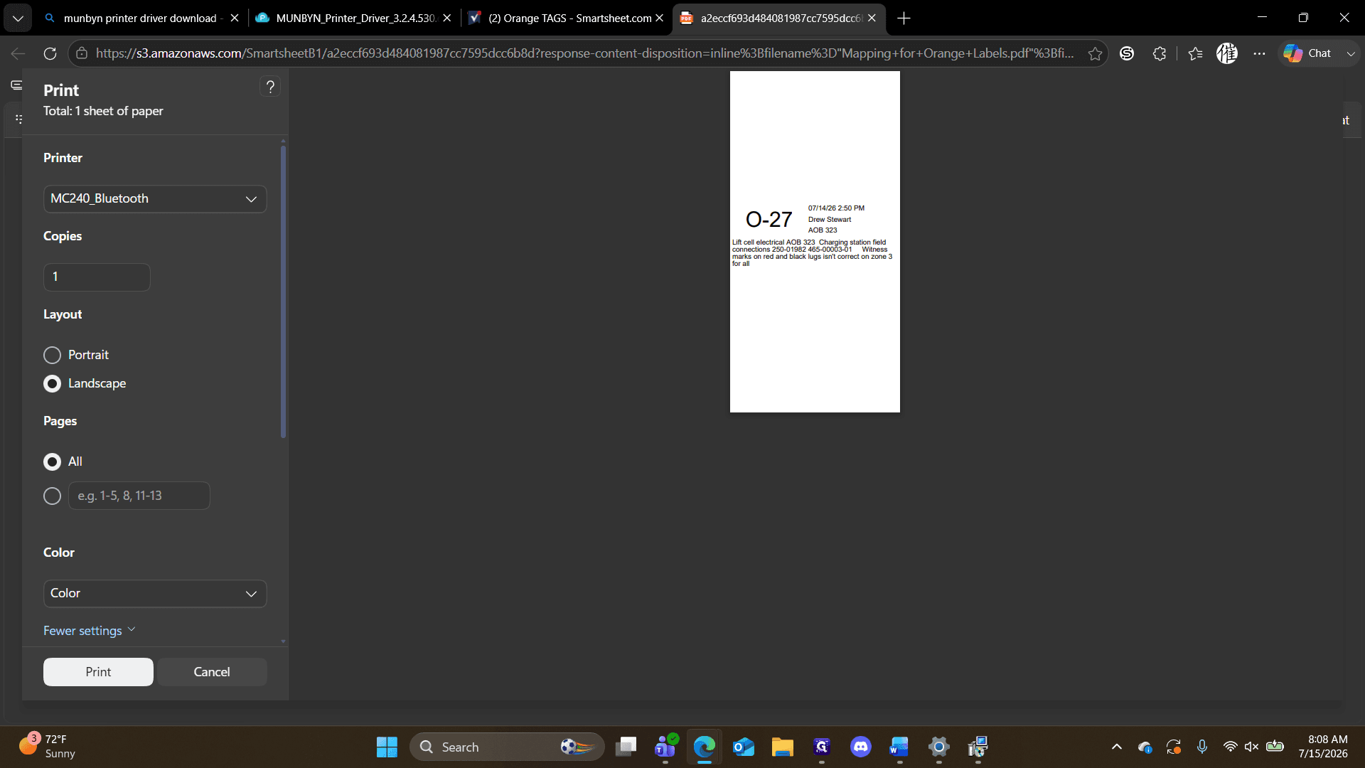 Step #18: Ensure the paper size is set to the printable area and the layout is set to Portrait.