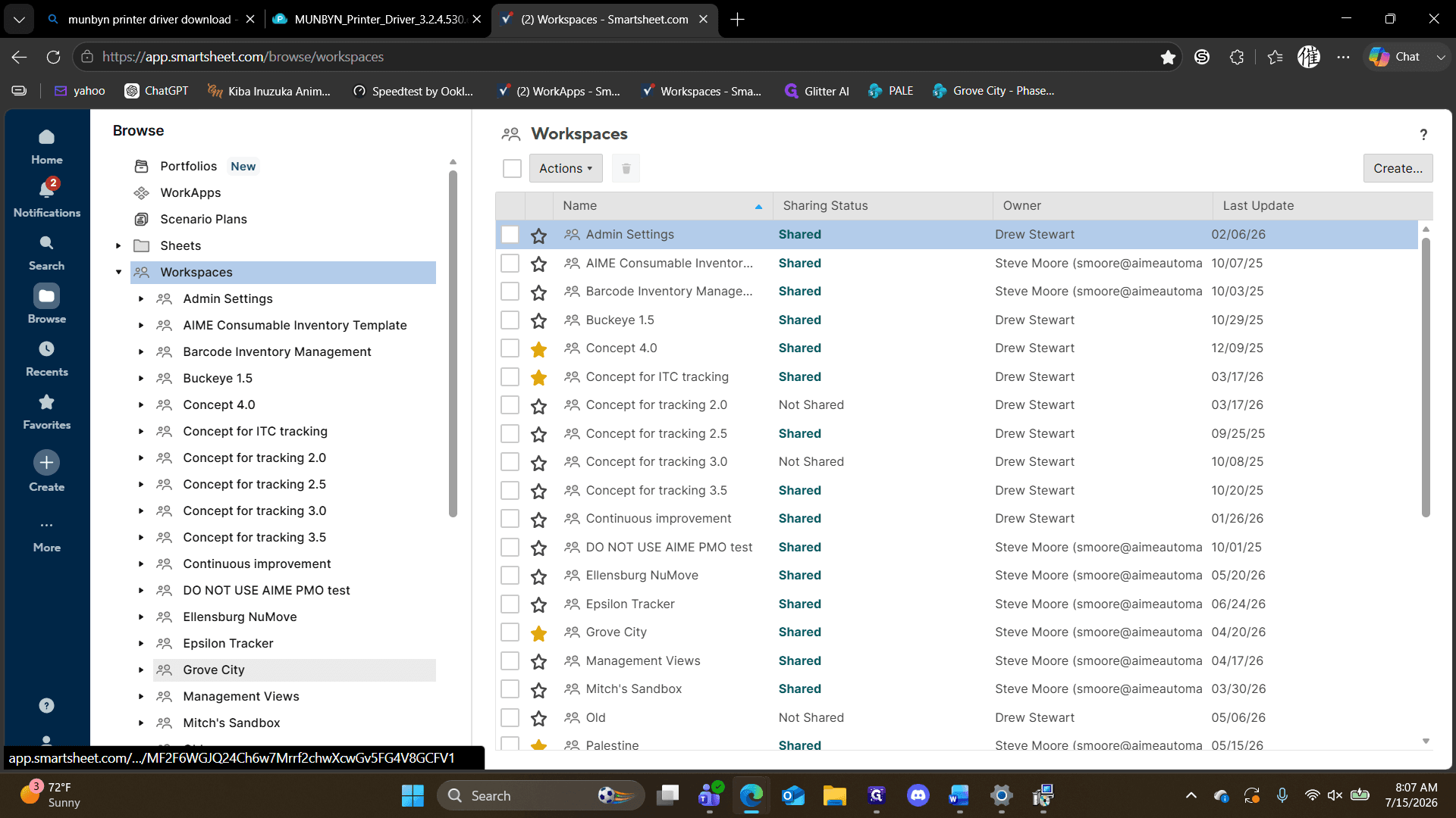 Step #7: Select the Grove City workspace.