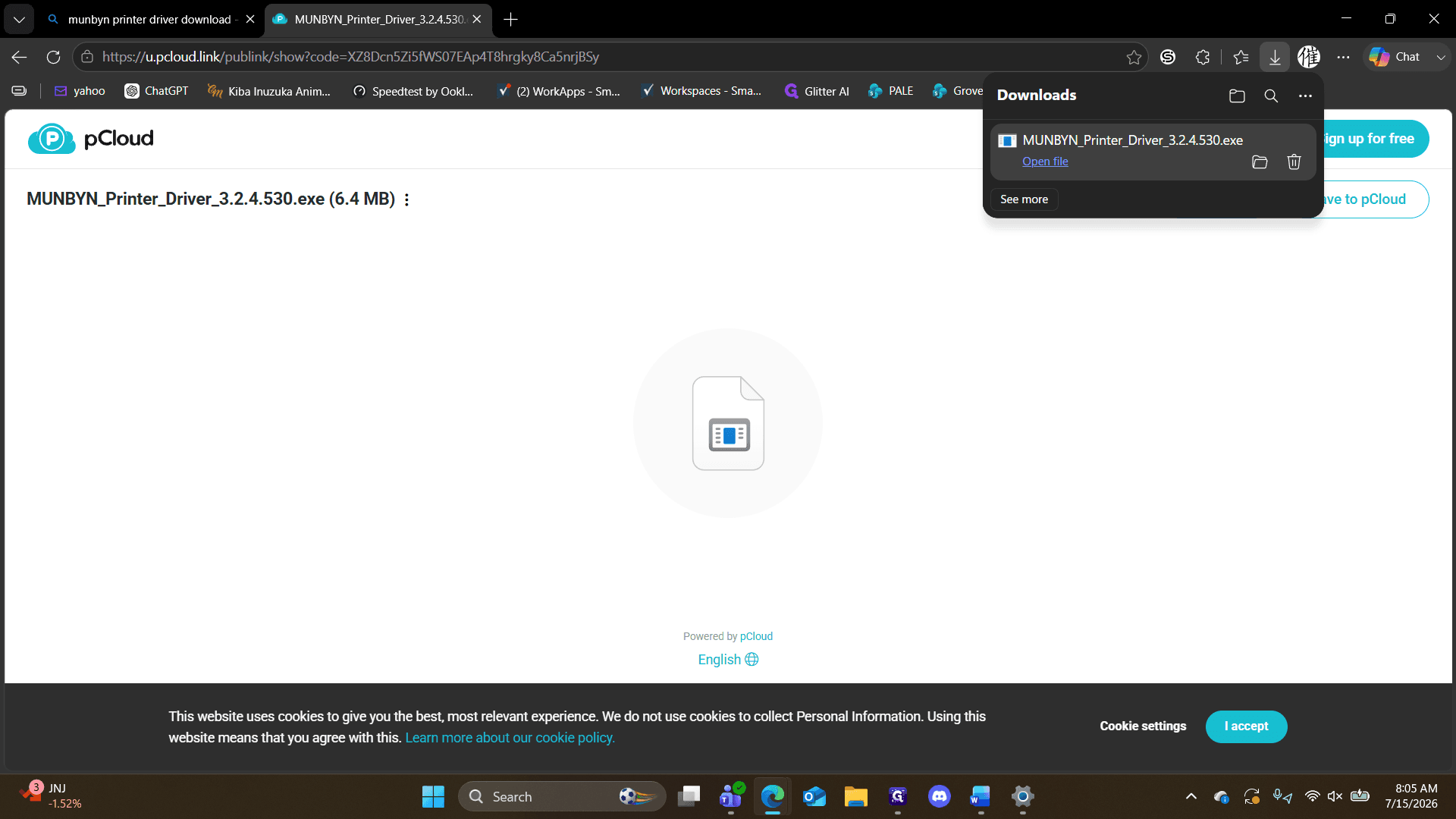 Step #4: Click Open file on the downloaded driver installer.
