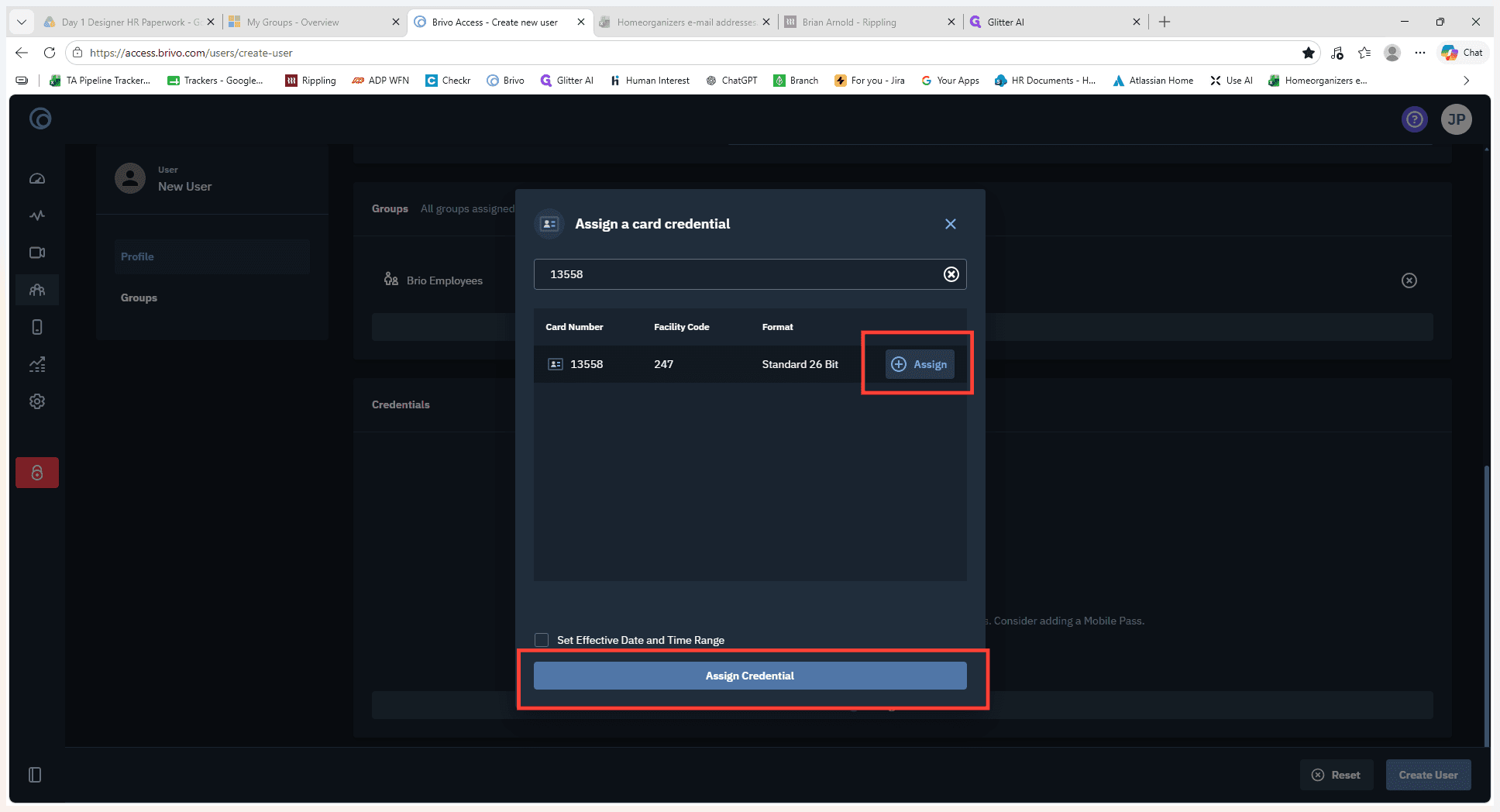 Step #12: Click Assign next to the correct card credential in the list.