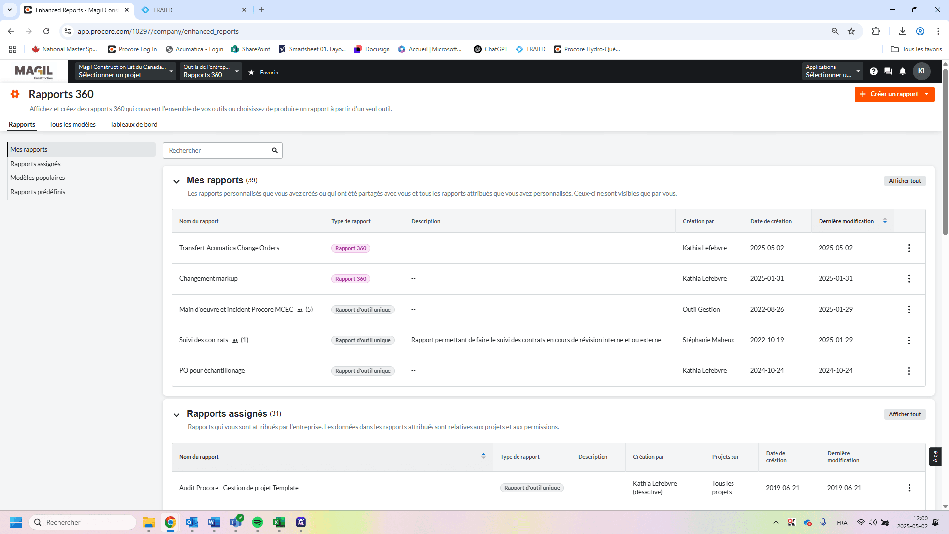 Step #3: Cliquez sur "Transfert Acumatica Change Orders"