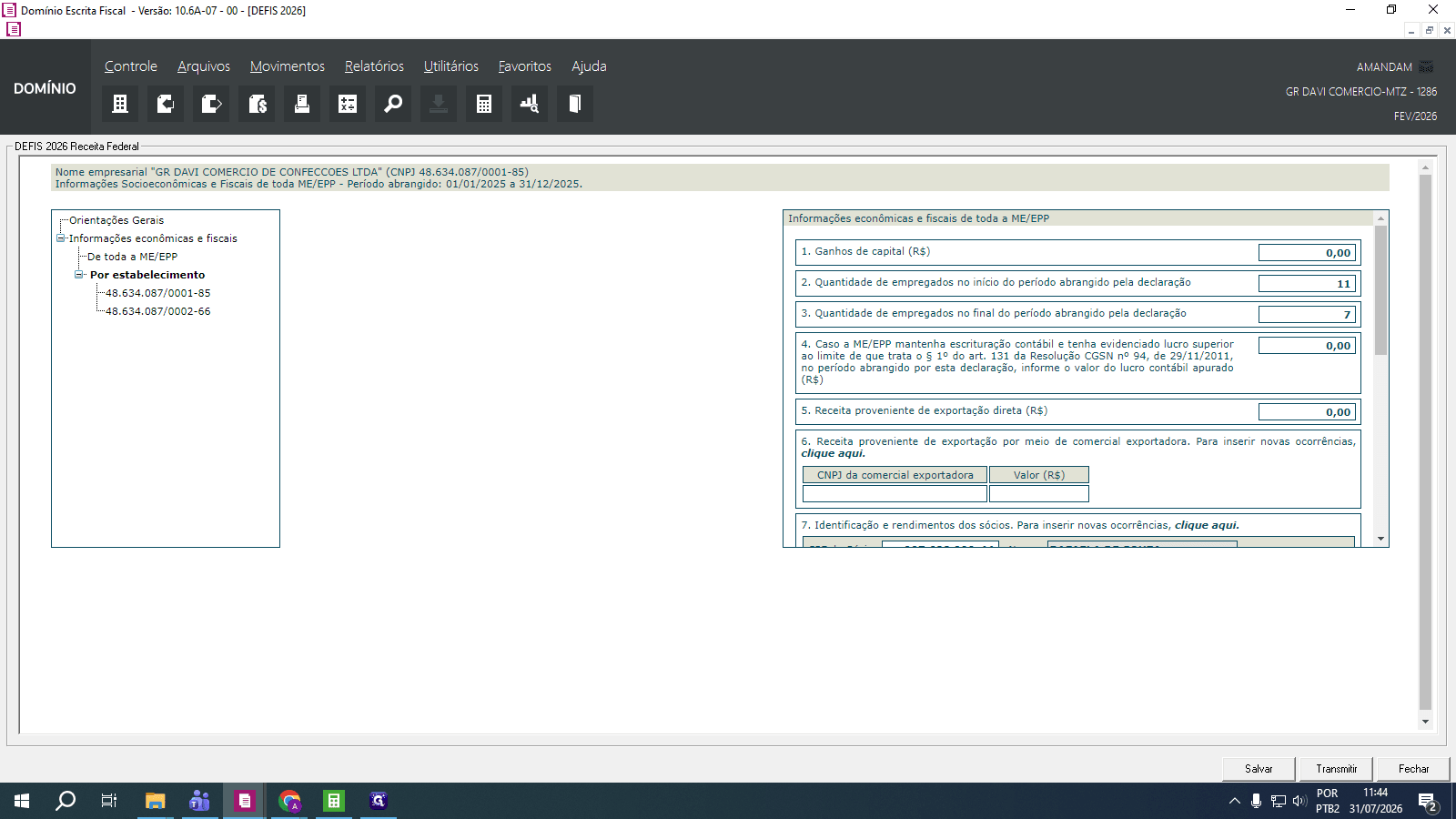 Step #32: Clique na aba Por estabelecimento no menu lateral esquerdo para começar a validar os dados individuais de cada matriz e filial.Itens 1-2-3-4-10 conferir pelo balancete.Itens 5-6-7-8-9-10 conferir pelo relatório resumo de acumuladores.Item 12 conferir pelo relatório de entrada pela ordem de estado e resumido.Item 13 conferir pelo relatório de saída pela ordem de estado e resumido.Item 14 conferir pelo relatório de serviço pela ordem de cidade e resumido.Item 15 conferir pelo relatório de saída pela ordem de município e resumido.Item 16