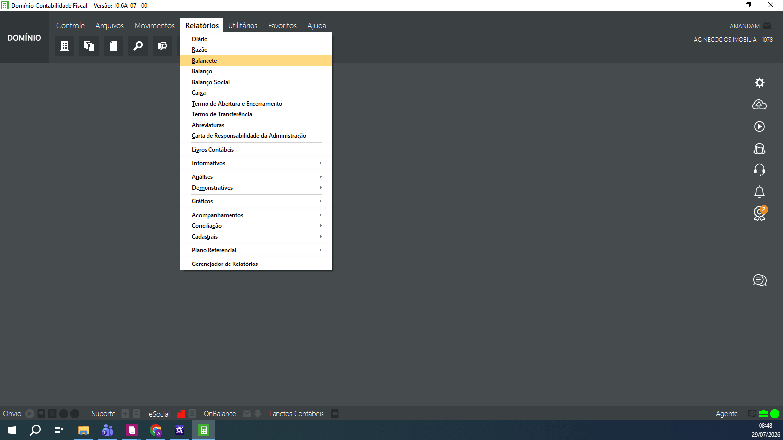 Step #21: Selecione Balancete no menu suspenso.