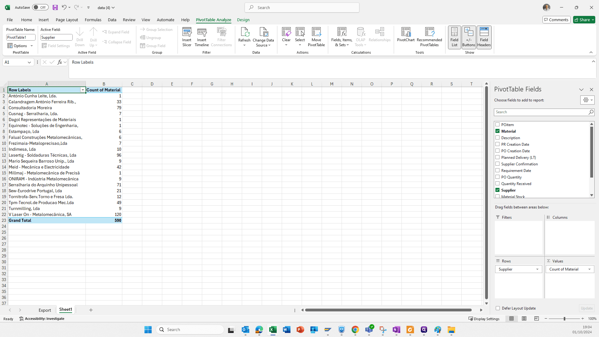 Step #28: Cliquem em "Count of Material"