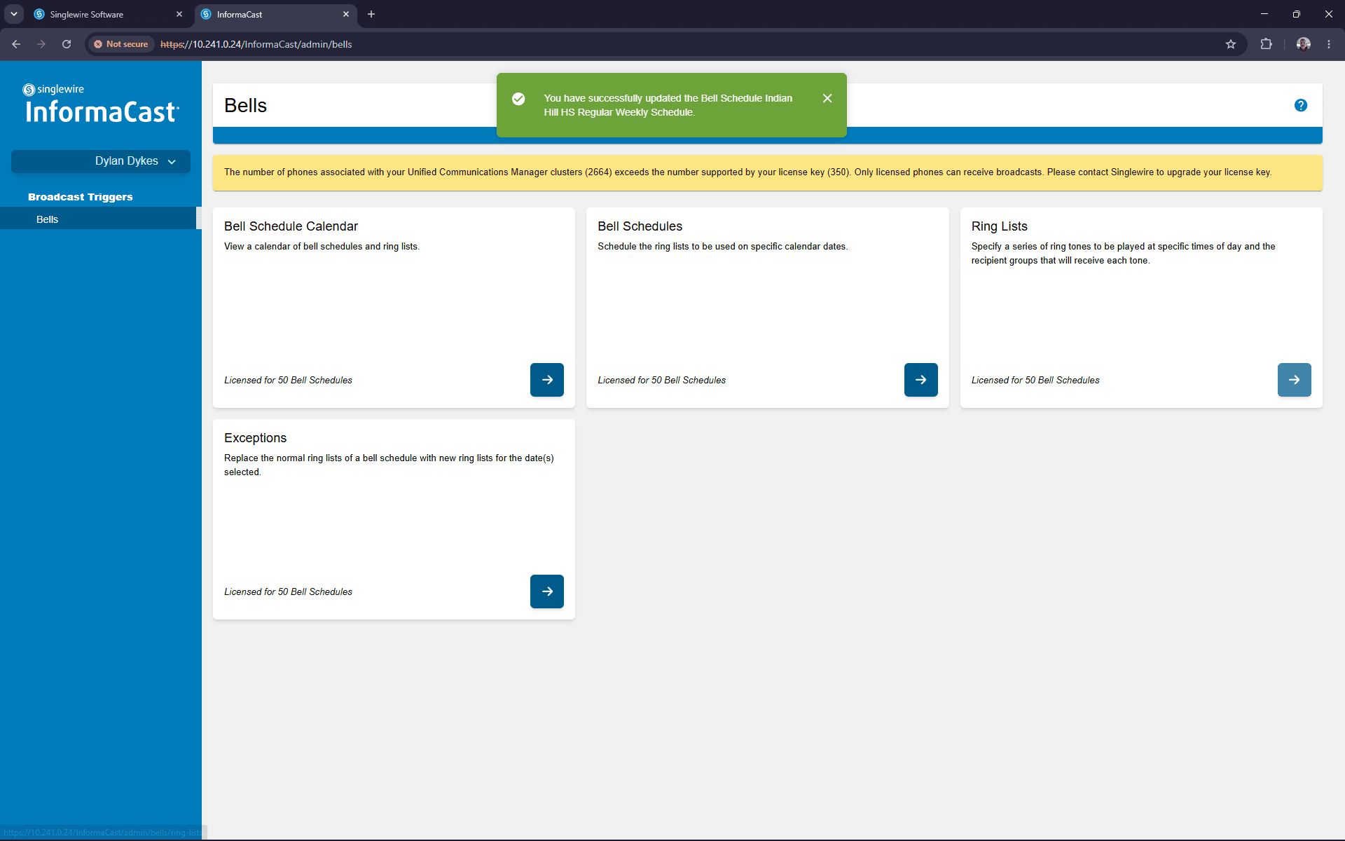 Step #11: Return to the Bells dashboard and click the Ring Lists card.