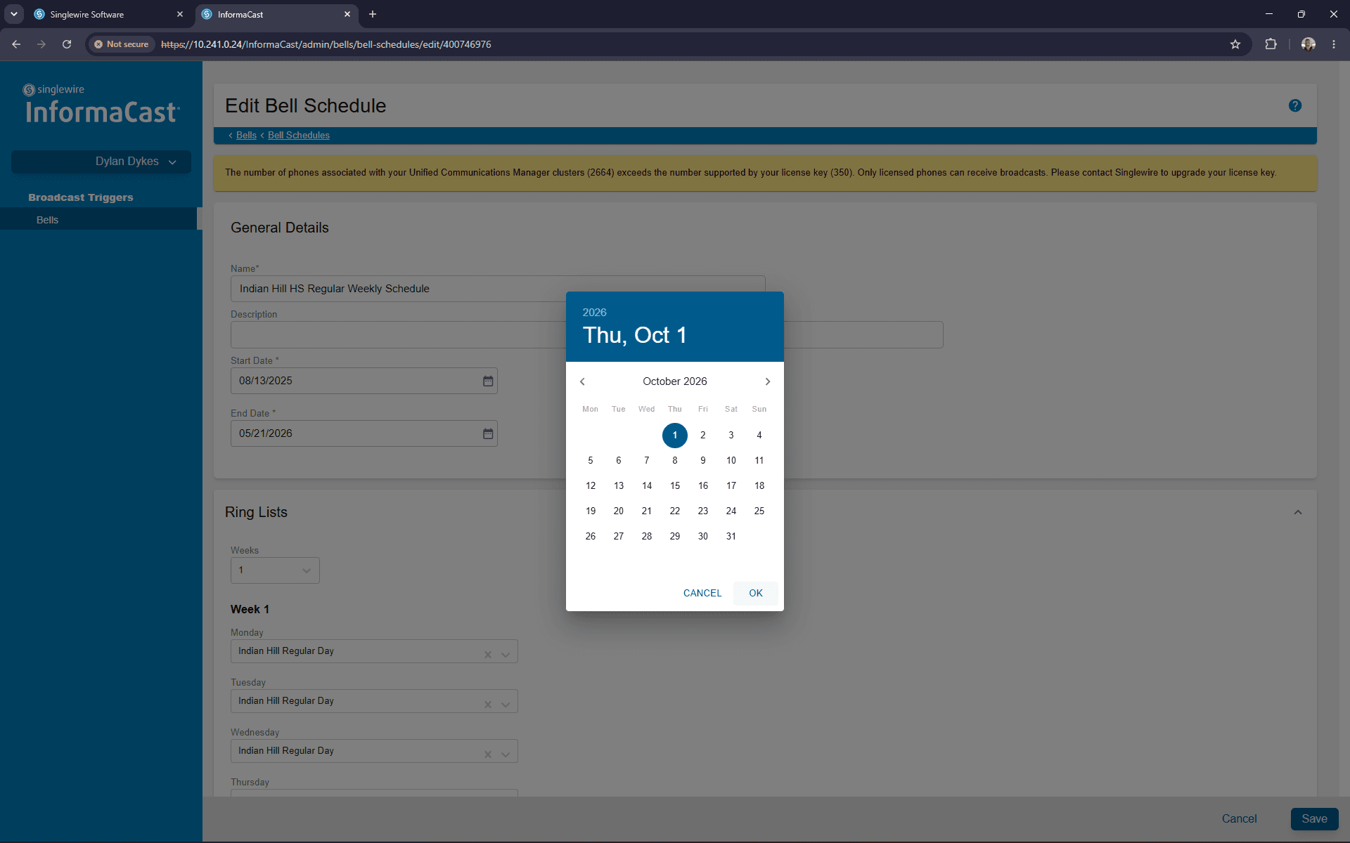 Step #9: Click OK to confirm the date selection.