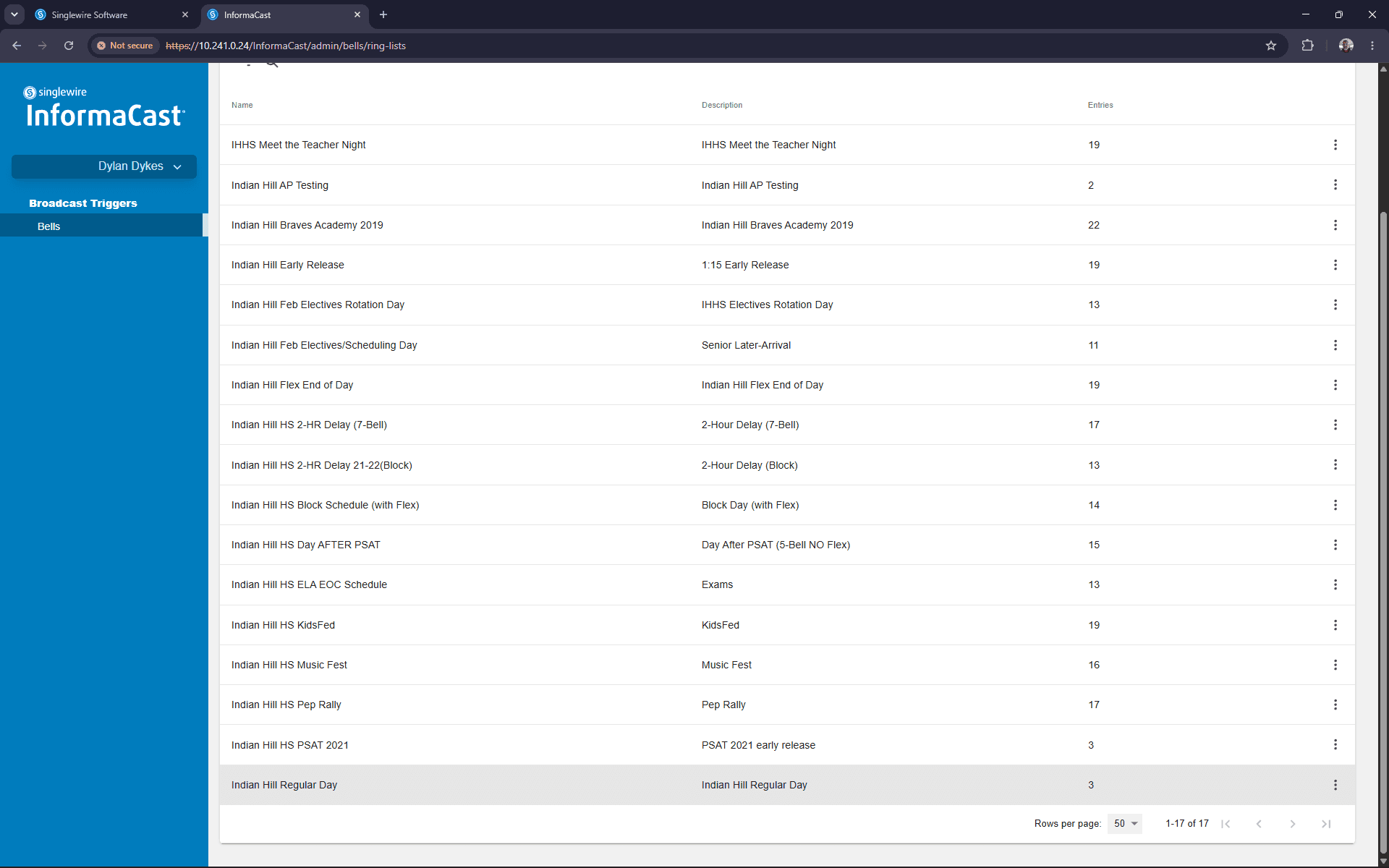 Step #13: Click the name of the ring list you want to edit, such as Regular Day.
